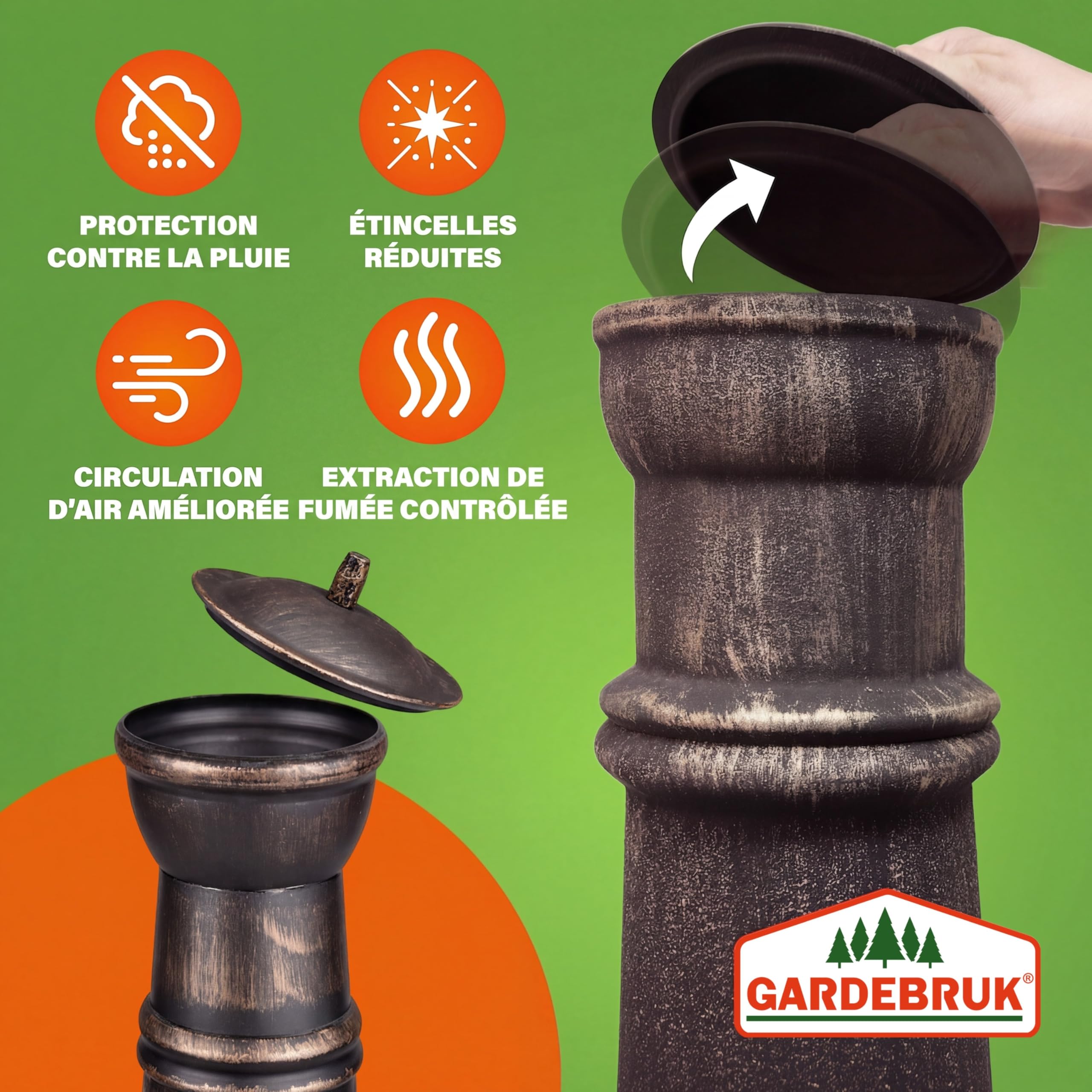 GARDEBRUK® Cheminée d'extérieur en Fonte 112 cm Brasero Four Mexicain 28kg Pare-étincelles Protection Jardin Terrasse Outdoor