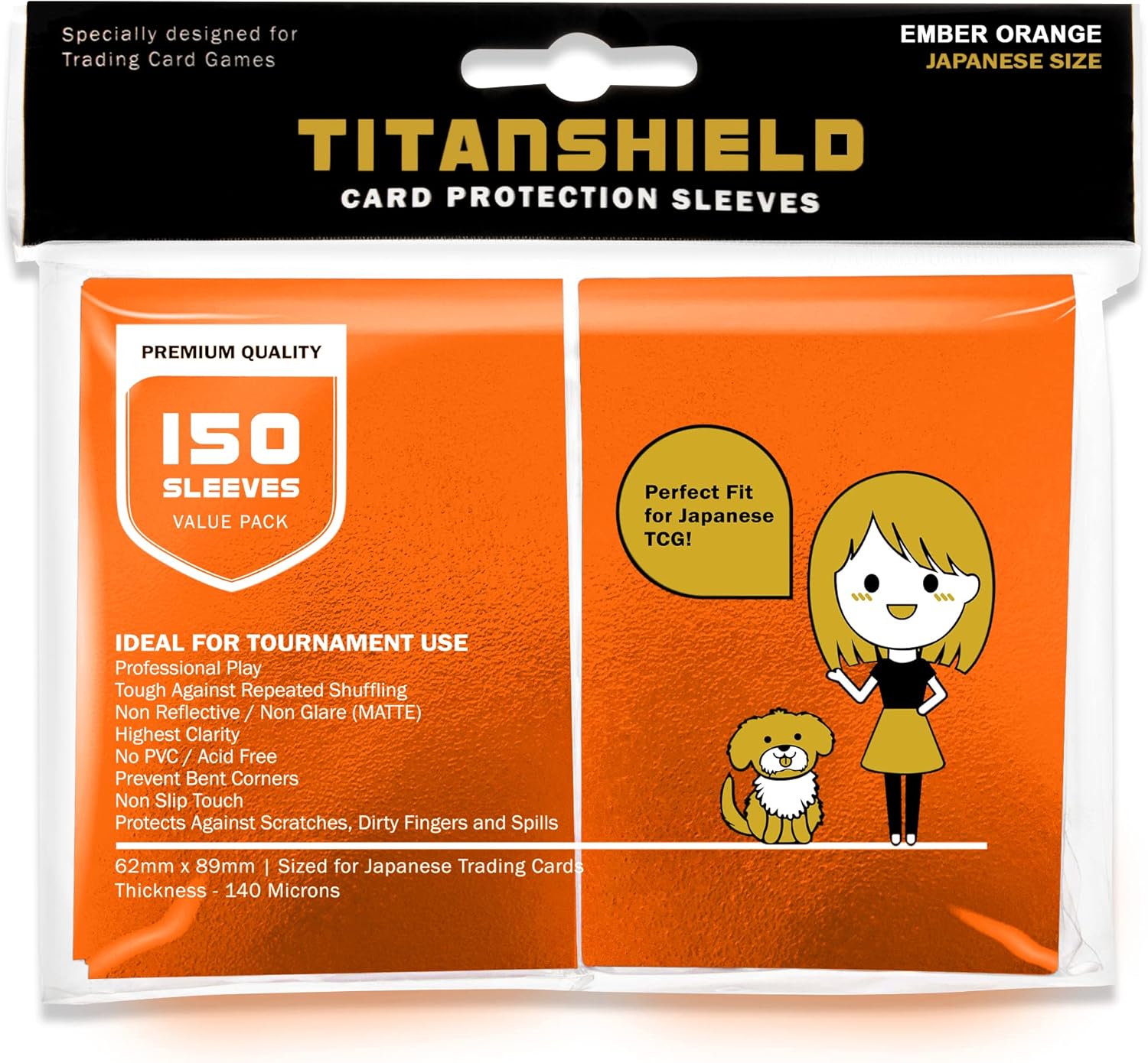 TitanShield (150 Sleeve/Ember Orange Small Japanese Sized Trading Card Sleeves Deck Protector for Yu-Gi-Oh, Cardfight!! Vanguard & More