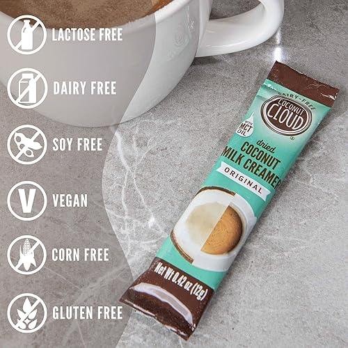 Miniatura 10 de Coconut Cloud Crema para café vegana de larga duración, aptas para dietas cetogénicas, leche de coco en polvo sin endulzantes, bajo contenido de