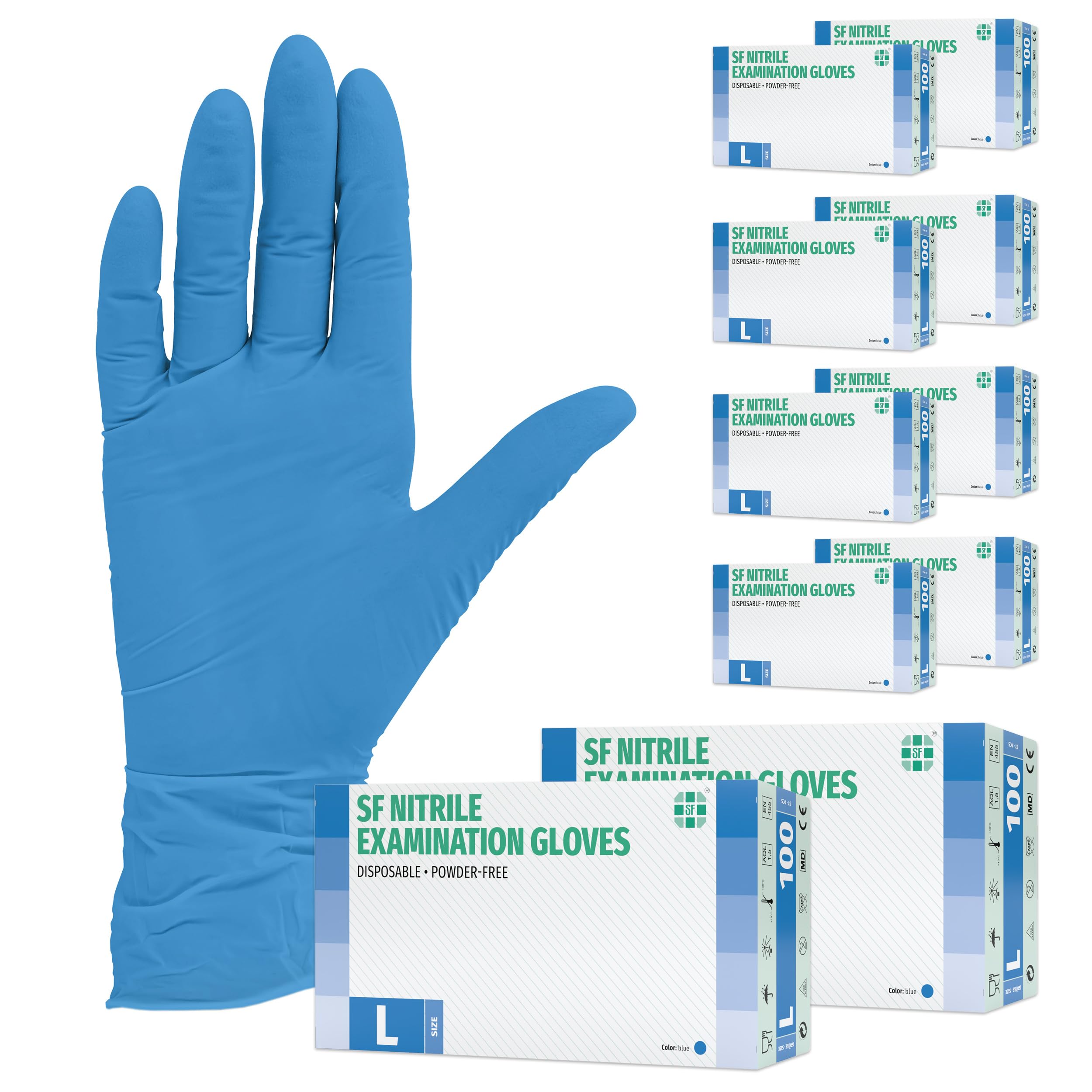 SF Nitrilhandschuhe L Blau – 1000 Stück Einweghandschuhe, Einmalhandschuhe, Medizinische Handschuhe, Puderfrei, Latexfrei, Handschuhe Einweg zum Kochen, Putzen, für Medizin, Küche, Kosmetik, Haushalt