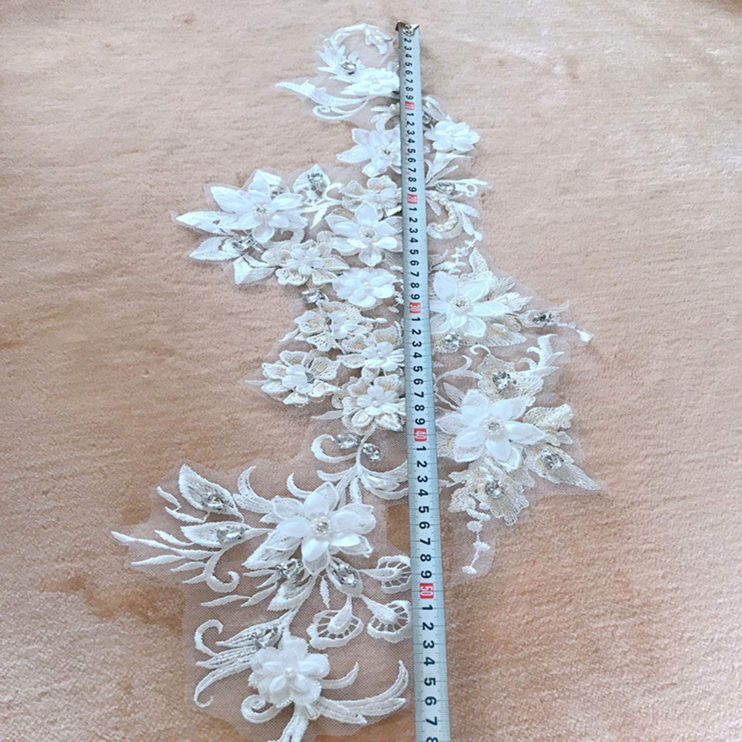 Aplikacja haftowana, rękodzieło DIY Aplikacja koronkowa na suknię ślubną Haft 3D Kwiat Koronka Łatka z Perłami Kryształowymi