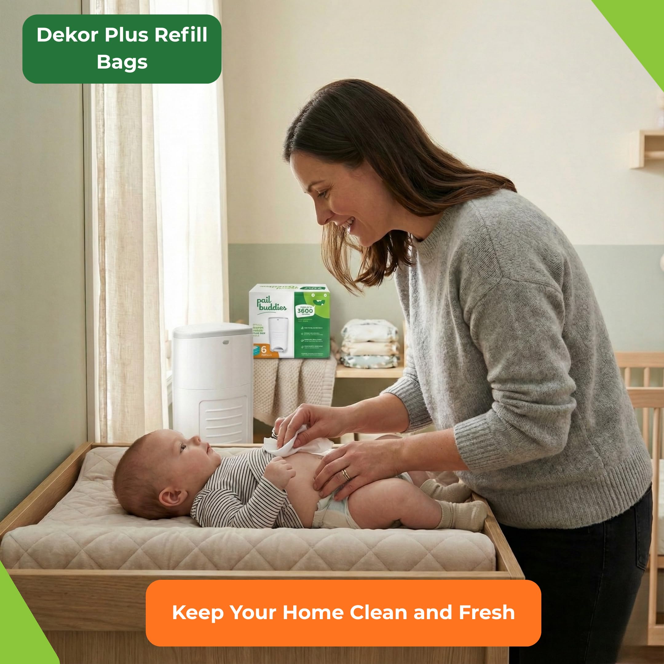 Recambios de cubeta para pañales Dekor Plus | 6 unidades | Capacidad para hasta 3600 pañales | Recambios de cubeta de pañales resistentes y duraderos con olor a polvo fresco | Fácil de instalar en