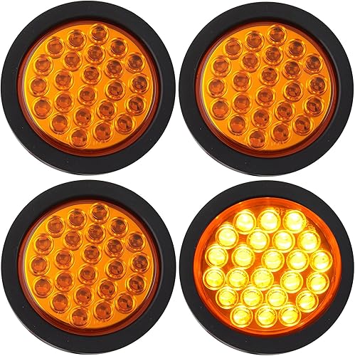 Partswcgg 4 piezas de luces estroboscópicas redondas ámbar de 10,16 cm, 24 luces LED para remolque con patrones de parpadeo sólidos para lámparas de