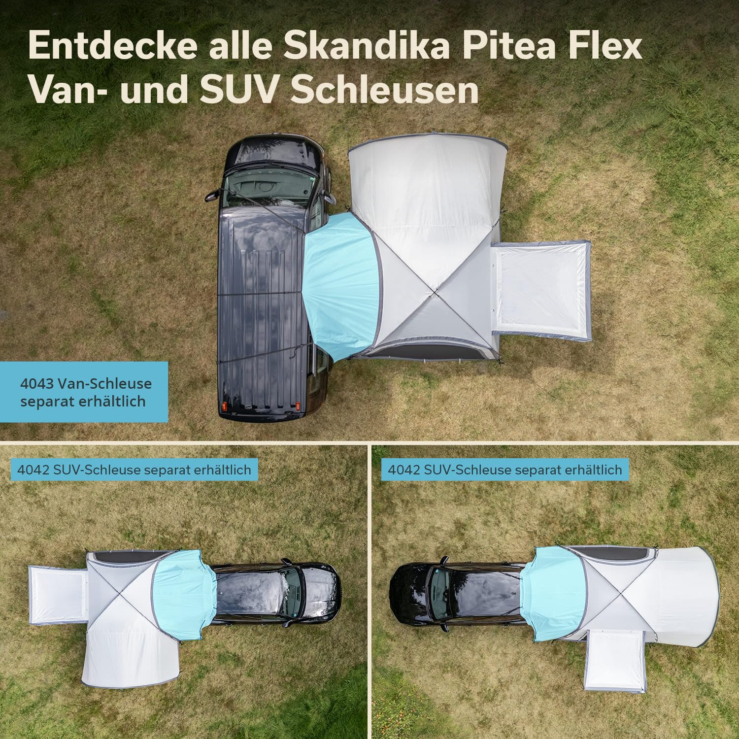 Skandika Pitea 4 Flex Protect Śluza samochodowa do namiotu kopułowego Van/SUV | namiot samochodowy z drzwiami przesuwnymi, przedsionek samochodowy minivan, słup wody 5000 mm, UPF 50+ | przedsionek