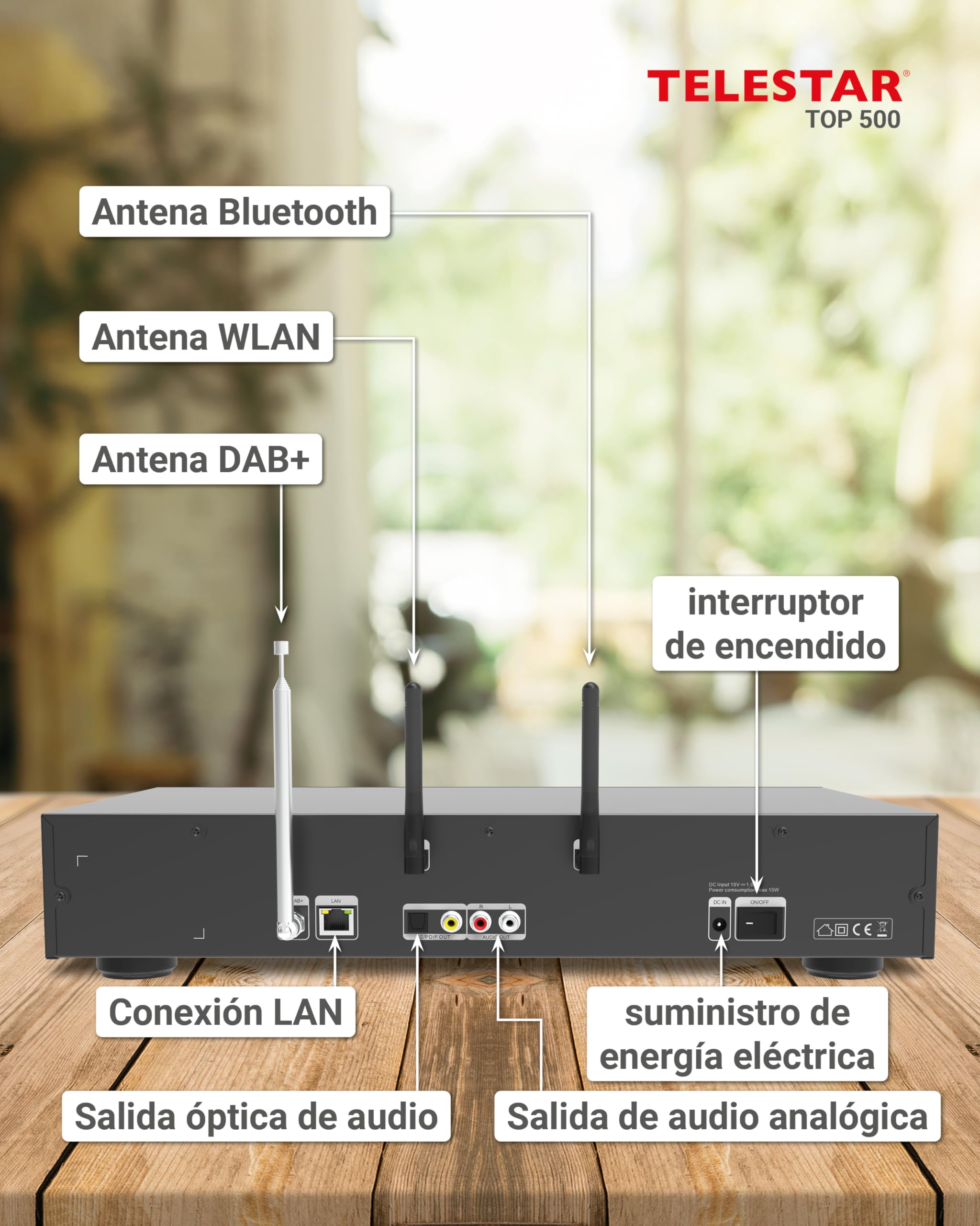 TELESTAR Top 500 – Sintonizador HiFi de 43 cm de Ancho – Negro | WiFi 2,4 & 5 GHz, radio por Internet/DAB+, streaming, Bluetooth audio RX/TX, modo hotel, grabación USB