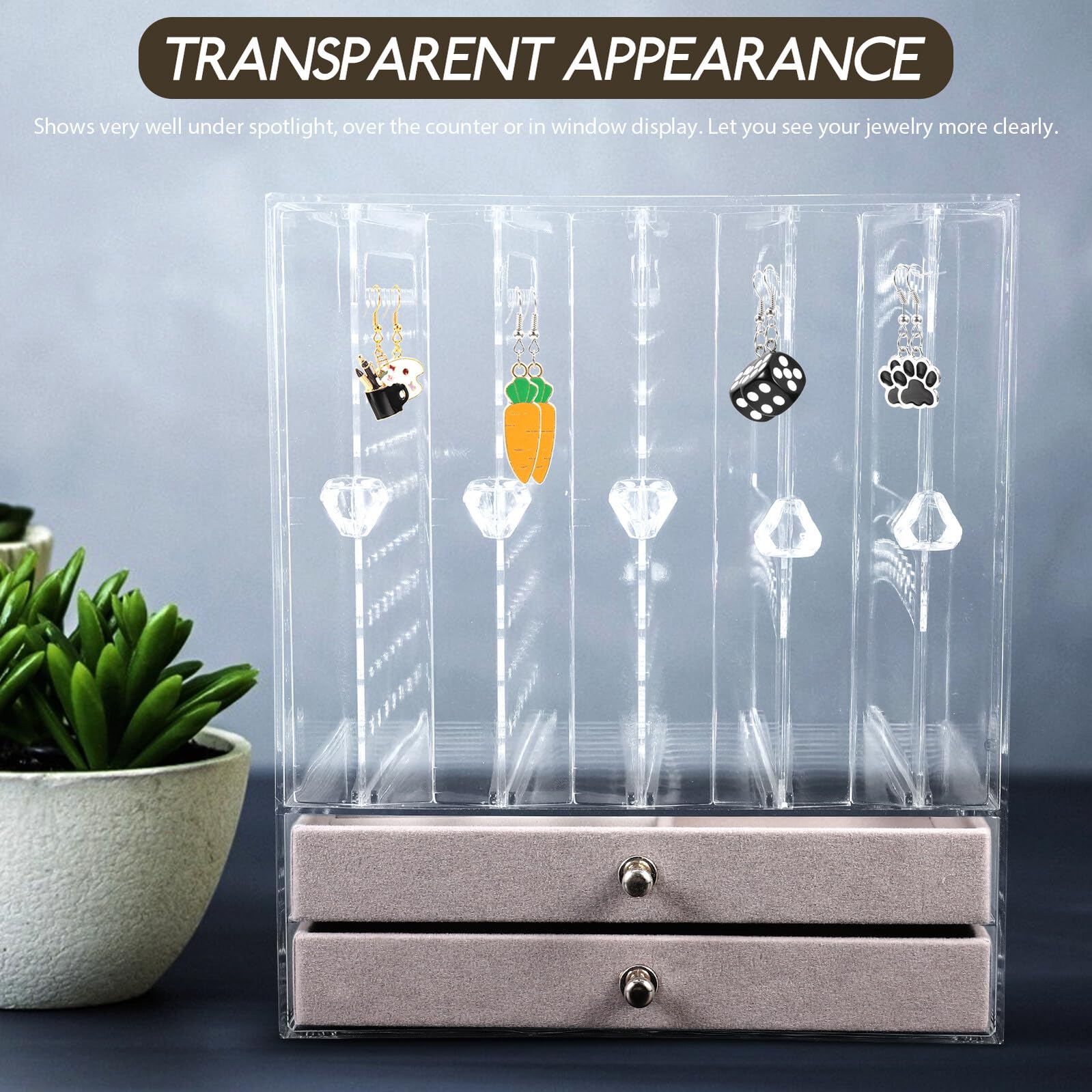 Transparentes Schmuckkästchen mit Doppellagigem Schubladendesign Klarer Schmuck organizer für Desktop Aufbewahrungsbox für Ringe Ohrringe Halsketten für Zuhause und Ladendisplay