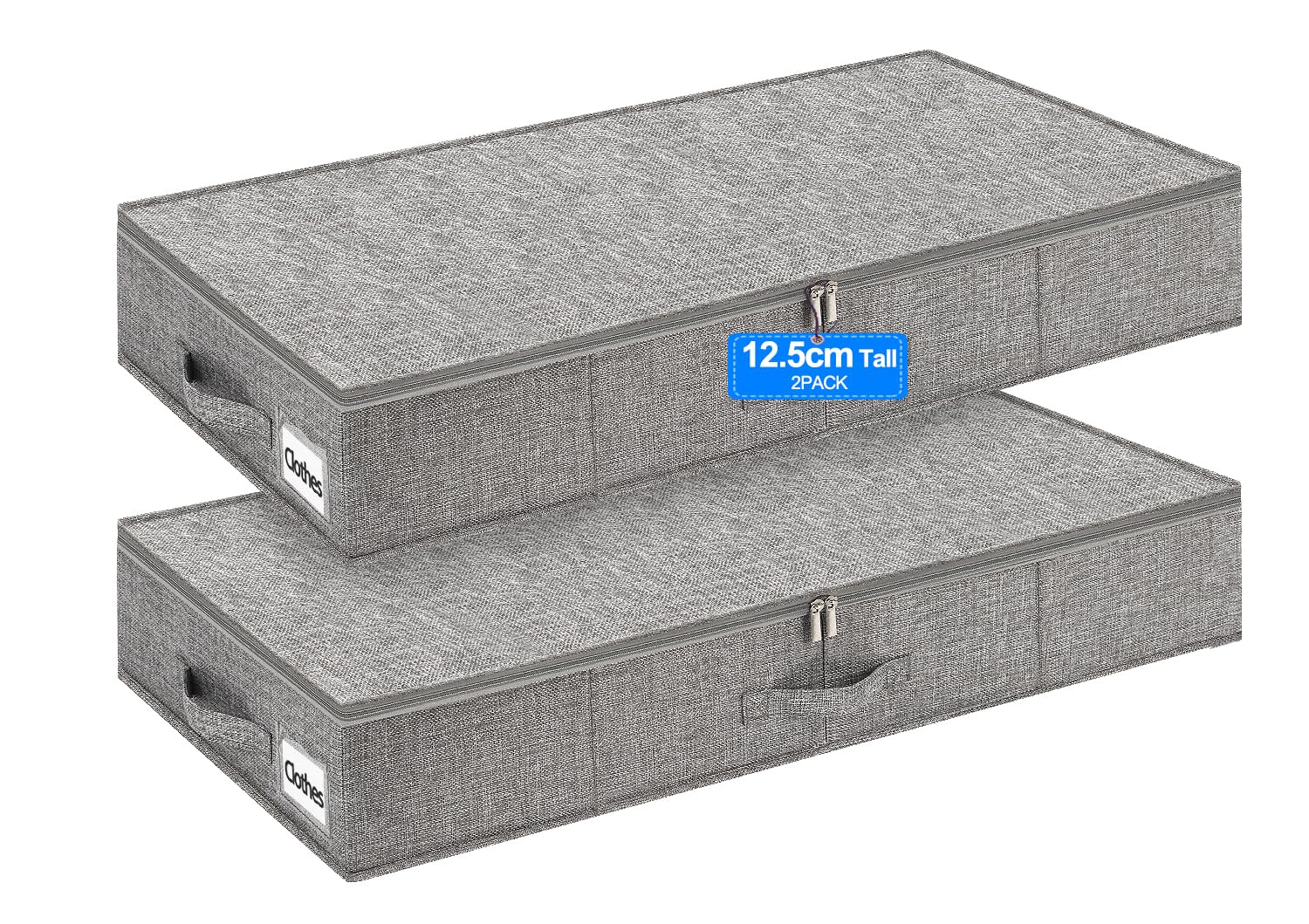 Low Under Bed Storage Box with Lid, 2 Pack 12 CM Tall Low Underbed Storage Boxes with Sturdy Side & Bottom Support, Fabric Thin Shallow Under Bed Sofa Storage Organiser Bags for Clothes Duvets