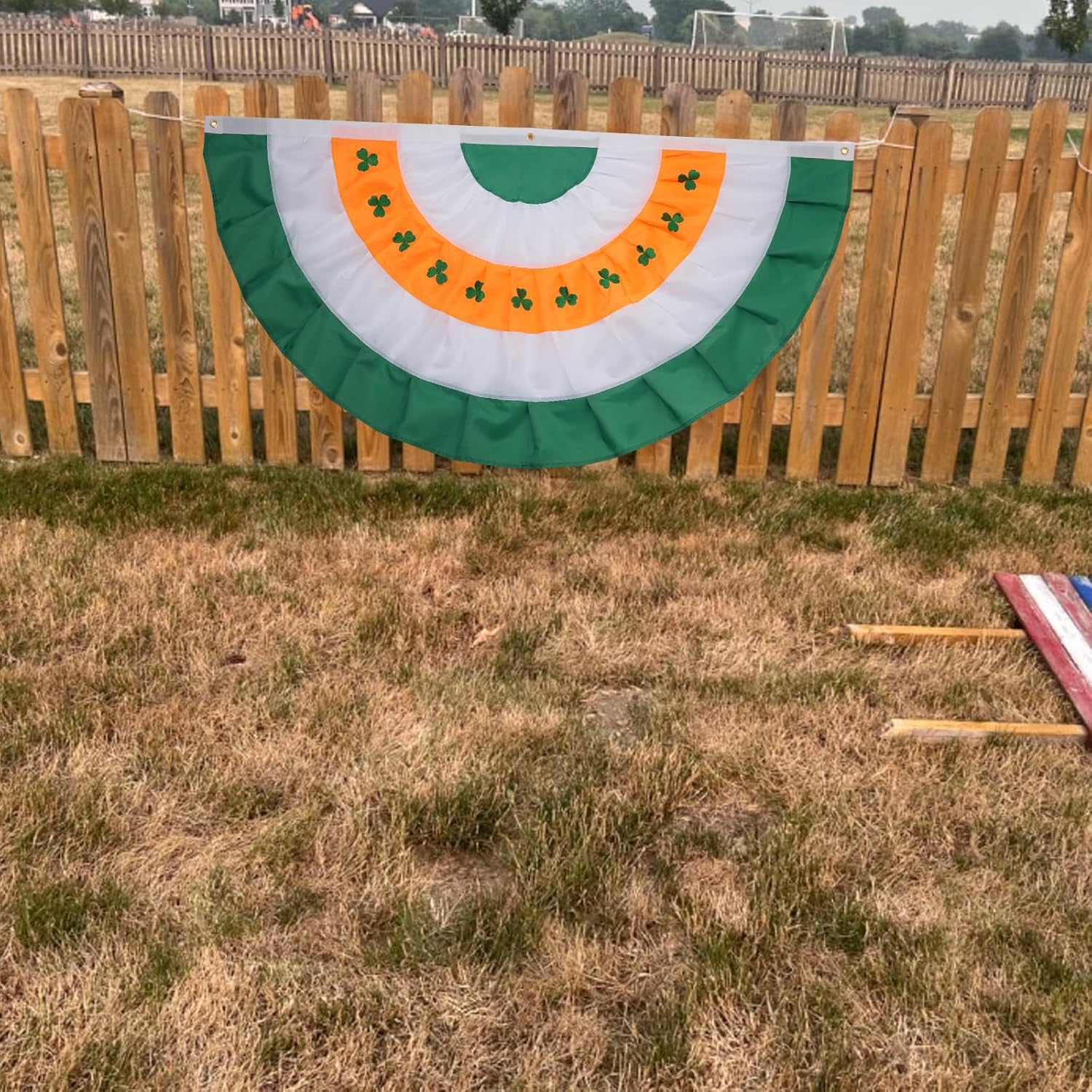 AMZFLAG Irish Shamrock Bunting Flag 3x6 ft, Embroidered Shamrock Pleated Fans Flags for St. Patrick Day Outdoor Decoration, Double Sided Ireland Bunting Flags
