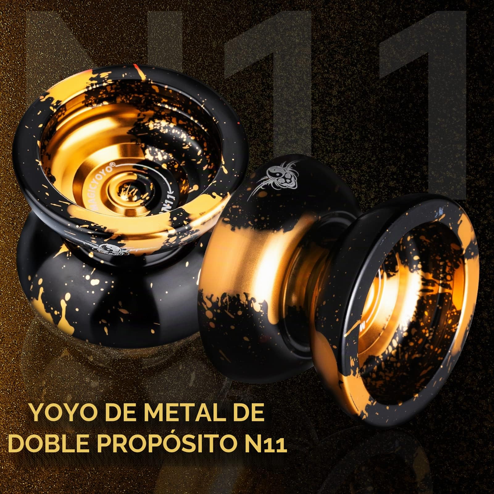 Magicyoyo JoJo N11 Plus profesional reactivo para niños – Yo de metal de doble uso con modo no reactivo + juego de rodamientos + 12 cuerdas + bolsa (negro dorado)