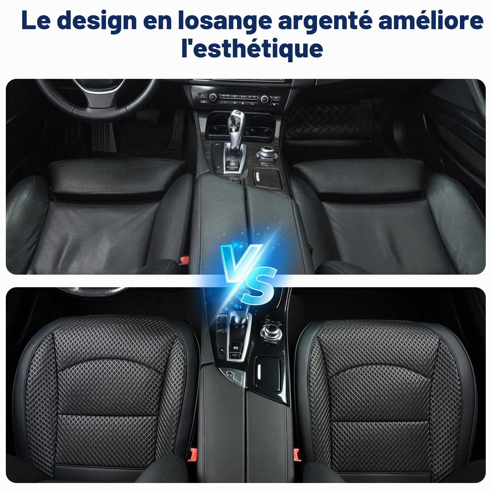 ZATOOTO Lot de 2 Housse de siège Auto Anti-Transpiration pour siège Avant – Design Patchwork – Simili-Cuir et Tissu Mesh – Antidérapante – avec Protection latérale et Poche de Rangement