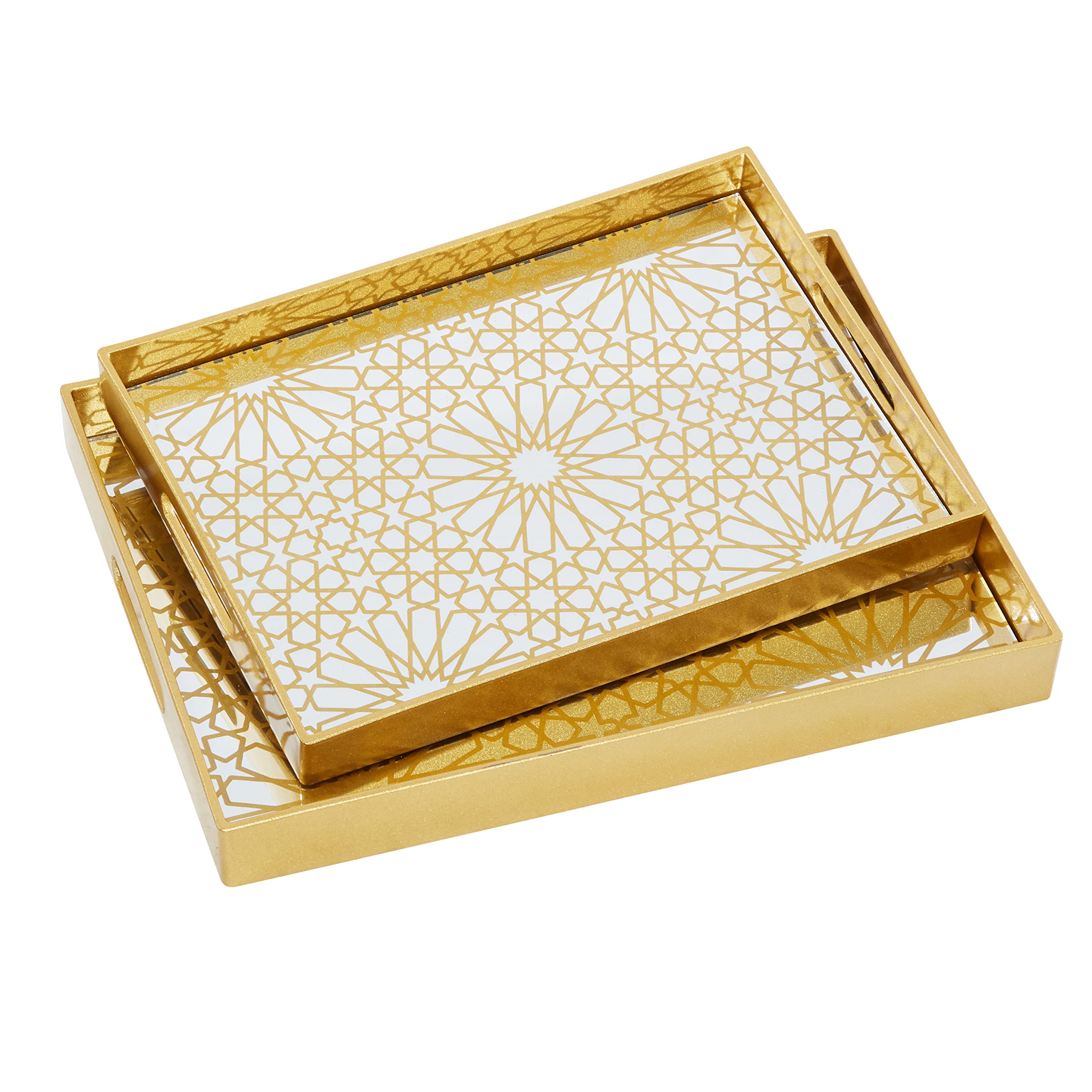 CosmoLiving by CosmopolitanPlastic Geometric Mirrored Tray, Set of 2 16", 14"W, Gold