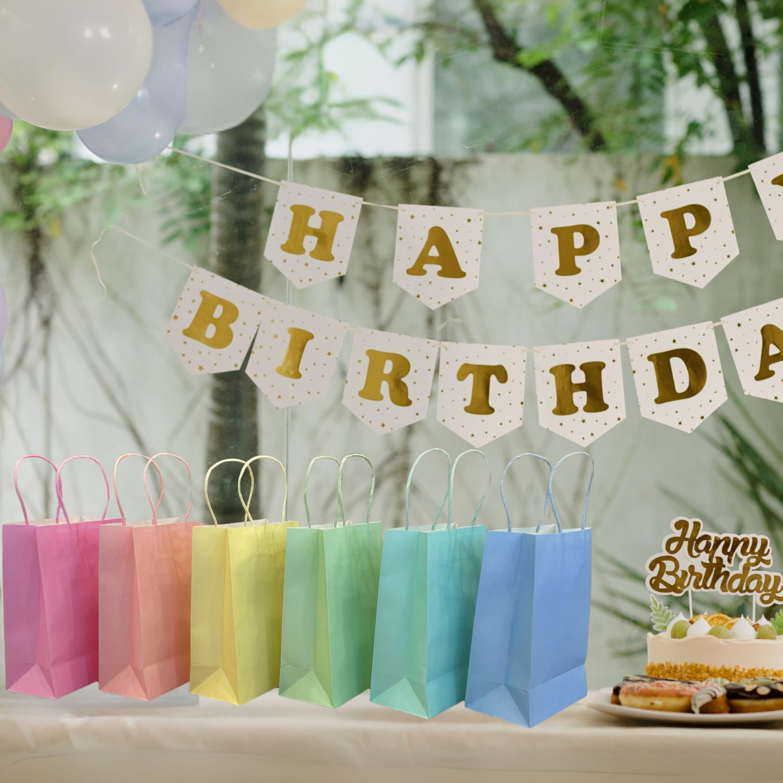 Bon et Beau Bolsas de regalo de papel arcoíris pastel, 30 paquetes, 6 colores surtidos, 5.9 x 8.25 x 3.15 pulgadas, pequeñas bolsas de papel kraft con asas, perfectas para cumpleaños, baby showers