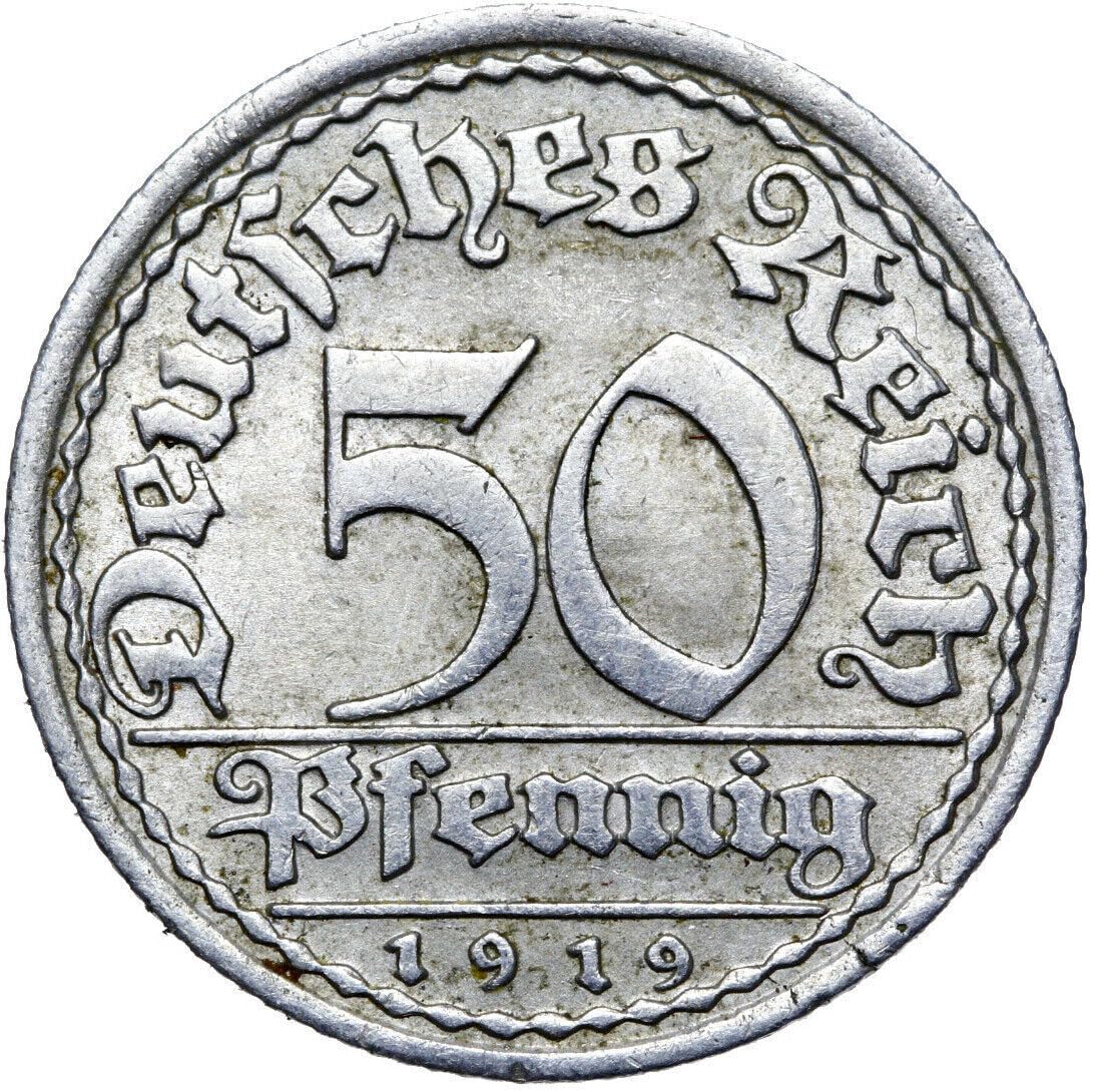1919-1922 Weimar Era German 50 Pfennig Coin. 