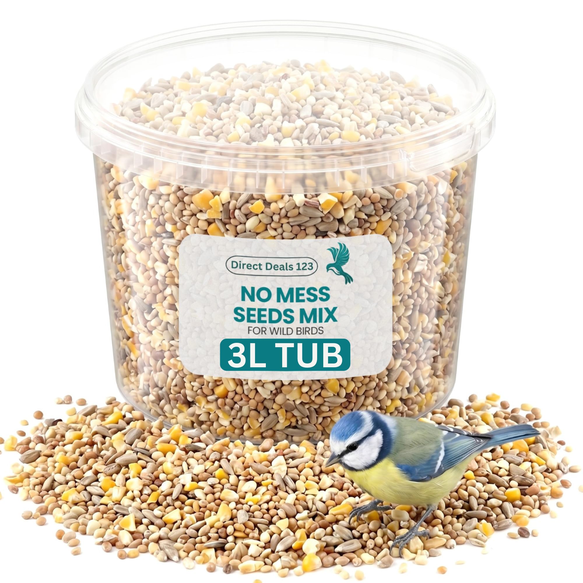 (3L TUB) No Mess Seed for Wild Bird Food Mix Premium Clean Feed No Grow Wild Garden Feeding Natural Husk Free Blend for Finches Sparrows Year Round Nutrition Quality Seed Pack
