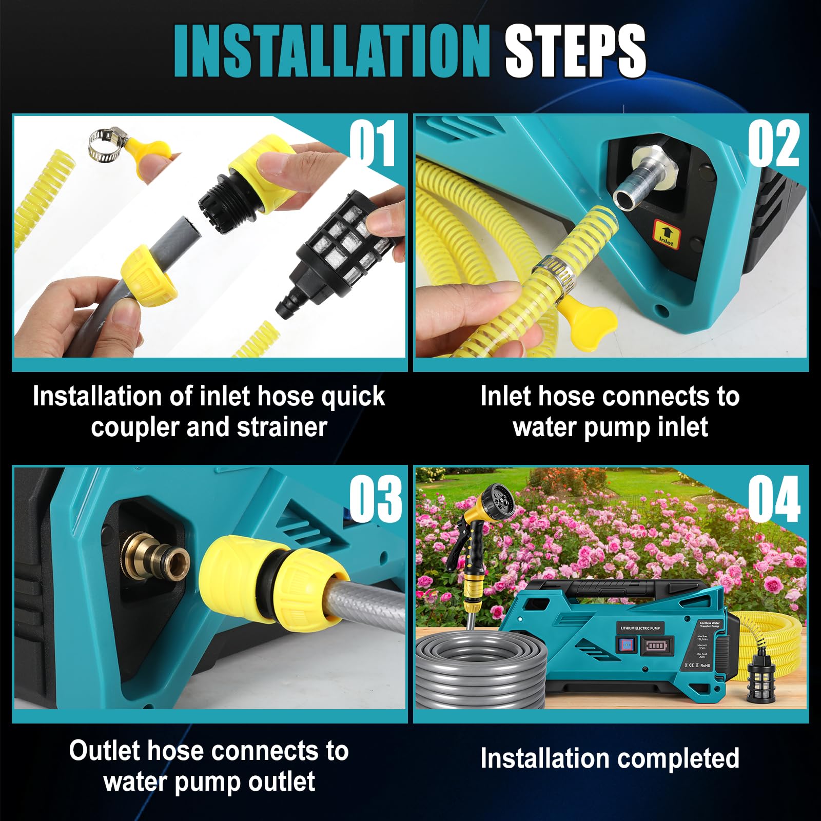 Pompa dell'acqua compatibile con batteria Makita da 18 V, senza fili, pompa elettrica autoadescante per casa, piscina, camper, giardino, vasca idromassaggio, stagno acquario (senza batteria)