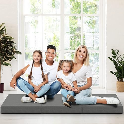 Miniatura 2 de Elevens Colchón plegable de camping para adultos, niños, cama portátil de espuma de 4 pulgadas para tienda de campaña, viajes, invitados