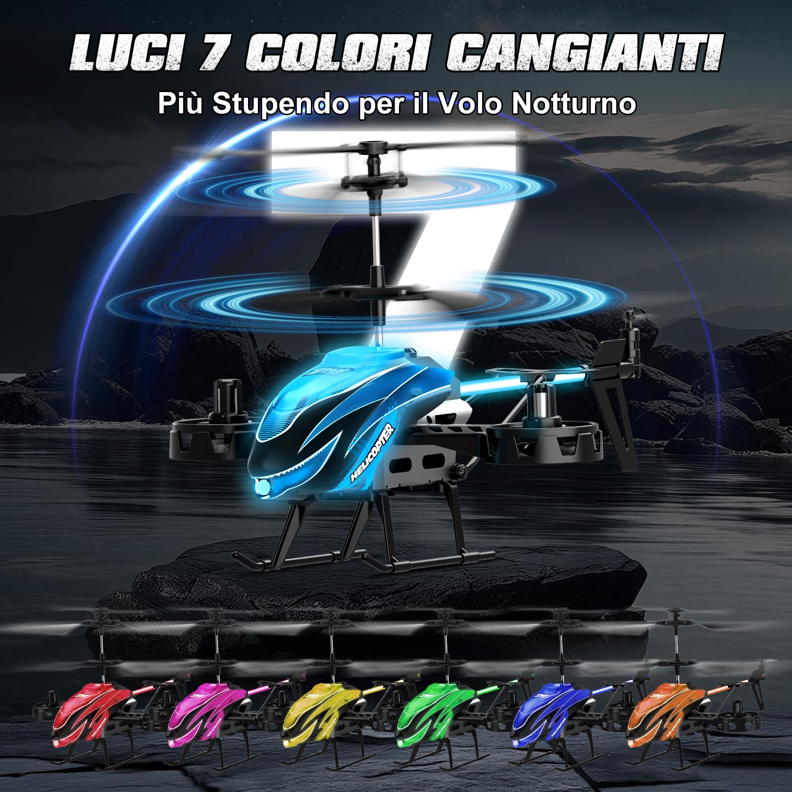 Charmofun Elicottero RC, Elicottero Telecomandato 2.4G con 7 Luce e 3 Batterie, 33 Minuti Volo, 4.5 Canali elicotteri Radiocomandat con Giroscopio, Aerei RC per Ragazzi Ragazze da 6+ Anni (Blu)