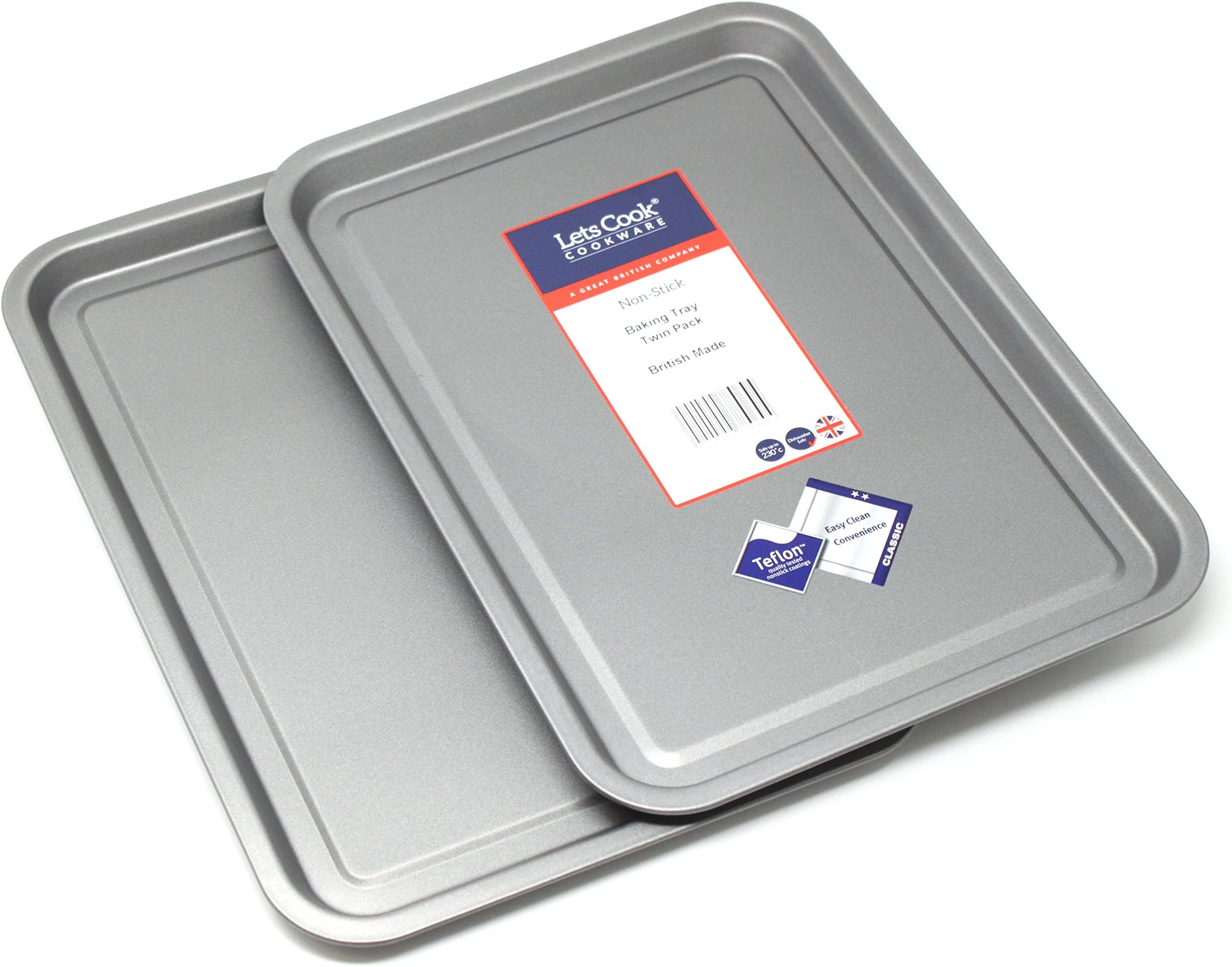 35cm Baking Tray Twin Pack, British Made with Teflon Non Stick by Lets Cook Cookware