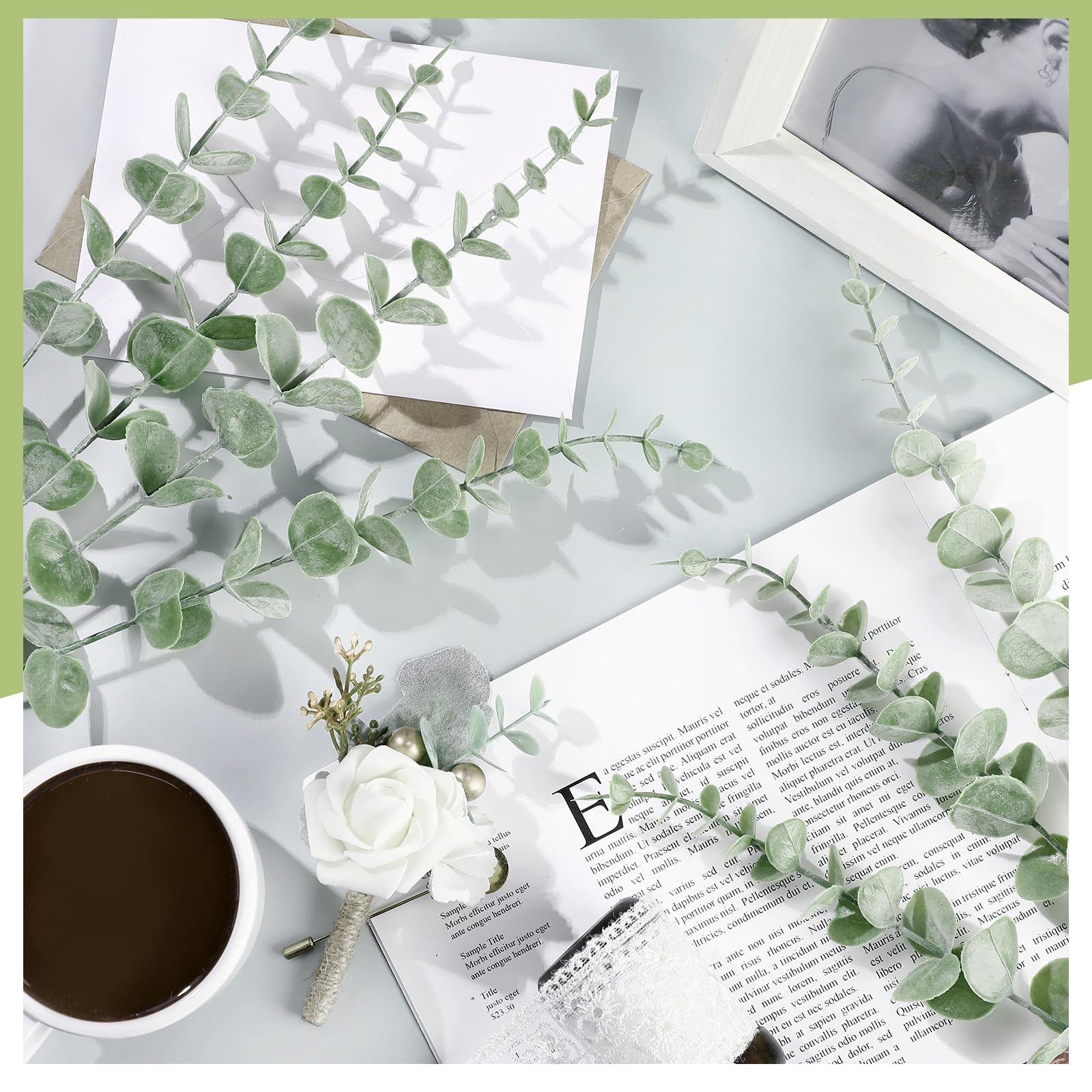 Lot de 100 tiges d'eucalyptus artificielles pour décoration de Mariage, Centre de Table, Bouquet de Fleurs, décoration d'intérieur (Vert Clair)