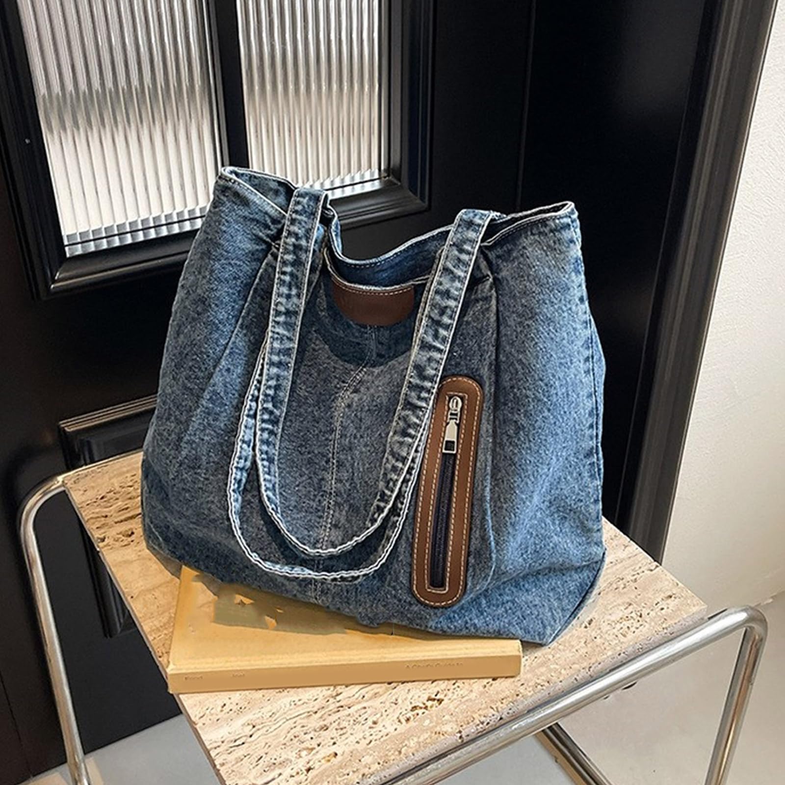 Borsa a tracolla, borsa a tracolla alla moda in jeans borse da donna grande capacità borsa casual per spiaggia e uso quotidiano