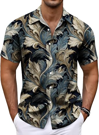 Mens Button Down Short Sleeve Shirt Fashion Hawaiian Tops Casual Loose Summer Beach Vacation Shirts