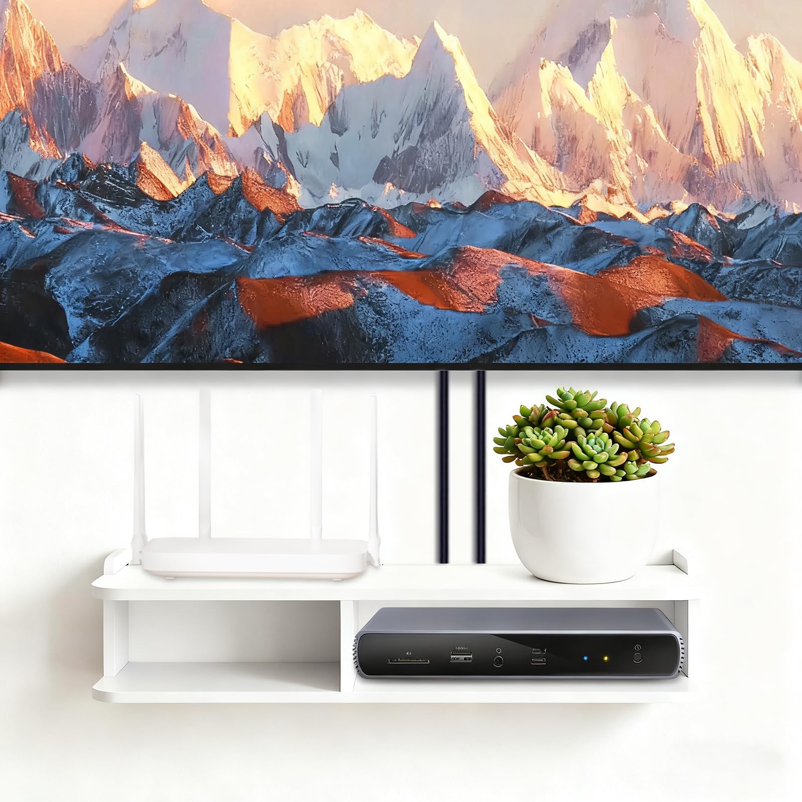 DAZZLEEX - Caja de almacenamiento para router WiFi, 50 cm, sin perforación, para sala de estar, TV, decodificador, reproductor de DVD