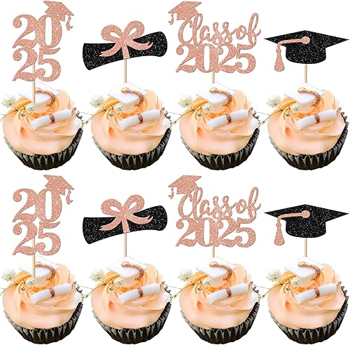 Miniatura 106 de Paquete de 24 adornos dorados para cupcakes de graduación 2025 con purpurina So Proud of You Done Diploma Graduation Cap Cupcake Picks Class of 2025