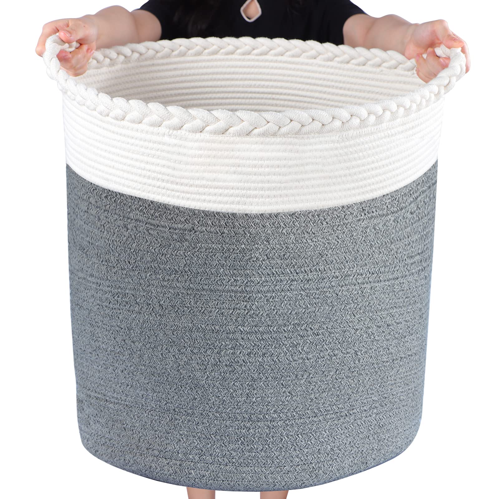 Photo 1 of  Cotton Rope Laundry Hamper - 66L Woven Collapsible Clothes Hamper 