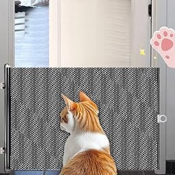 Retractable Pet Gate No Drilling - Extendable Mesh Barrier for Dogs & Cats, Portable Indoor Safety Gate for Stairs, Doorways, Hallways, Decks & Patio (58x125cm)