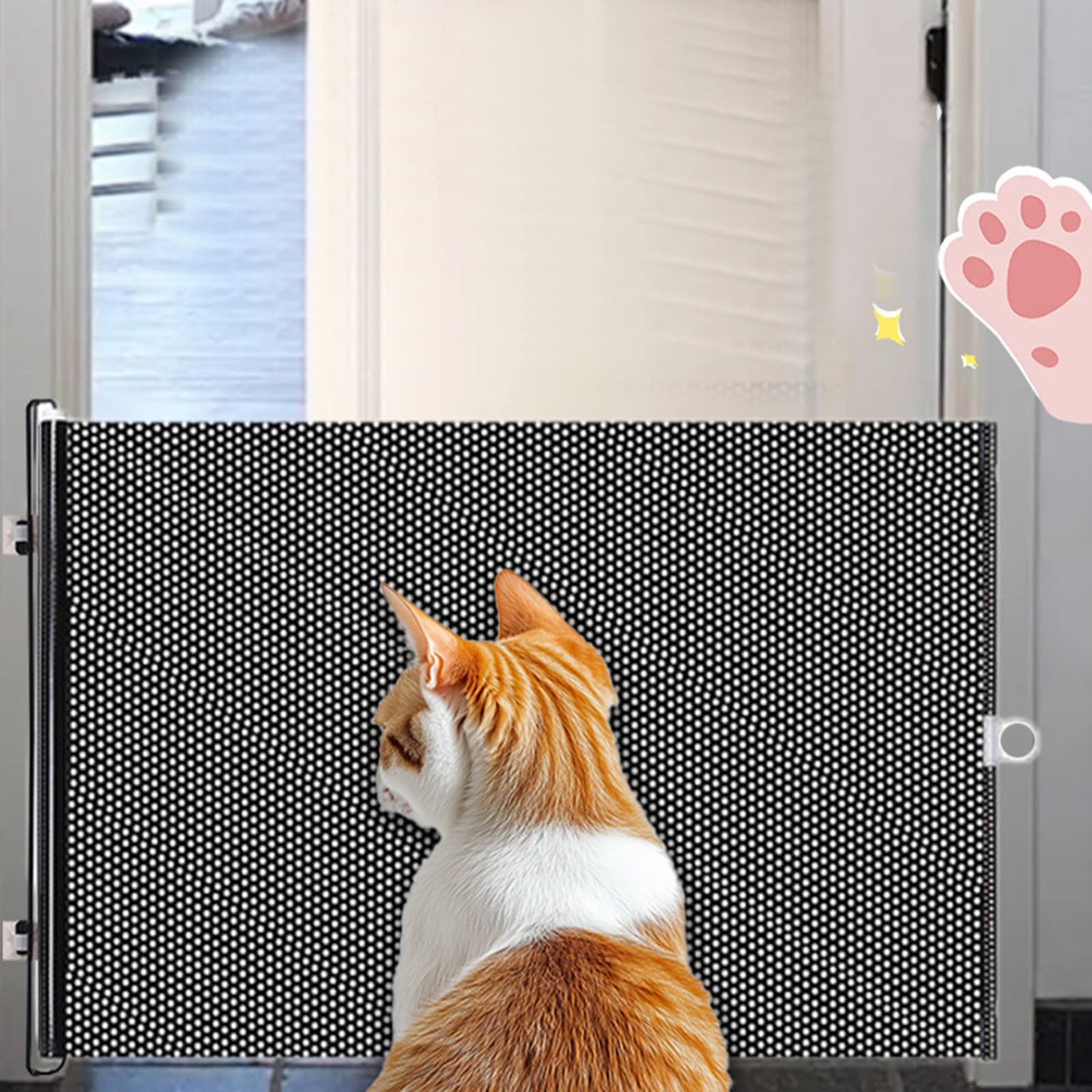 Retractable Pet Gate No Drilling - Extendable Mesh Barrier for Dogs & Cats, Portable Indoor Safety Gate for Stairs, Doorways, Hallways, Decks & Patio (58x125cm) - 2