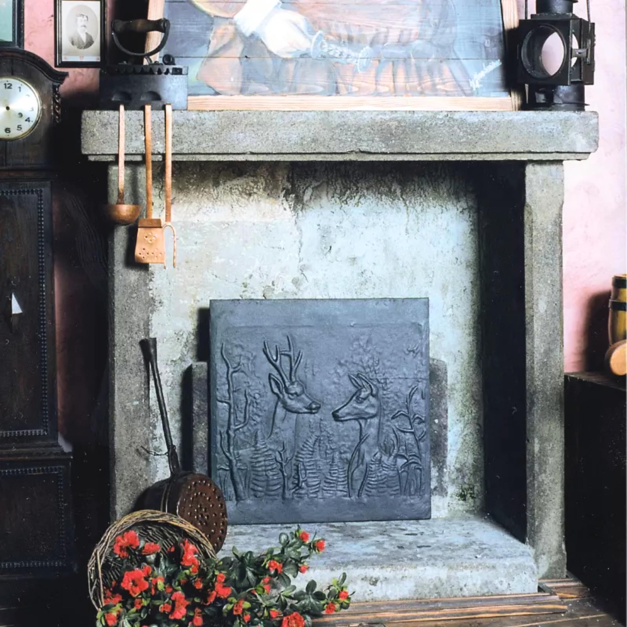 Plaque décorée faîtres en Fonte pour cheminée 60 x 60 cm Èp. 1 cm