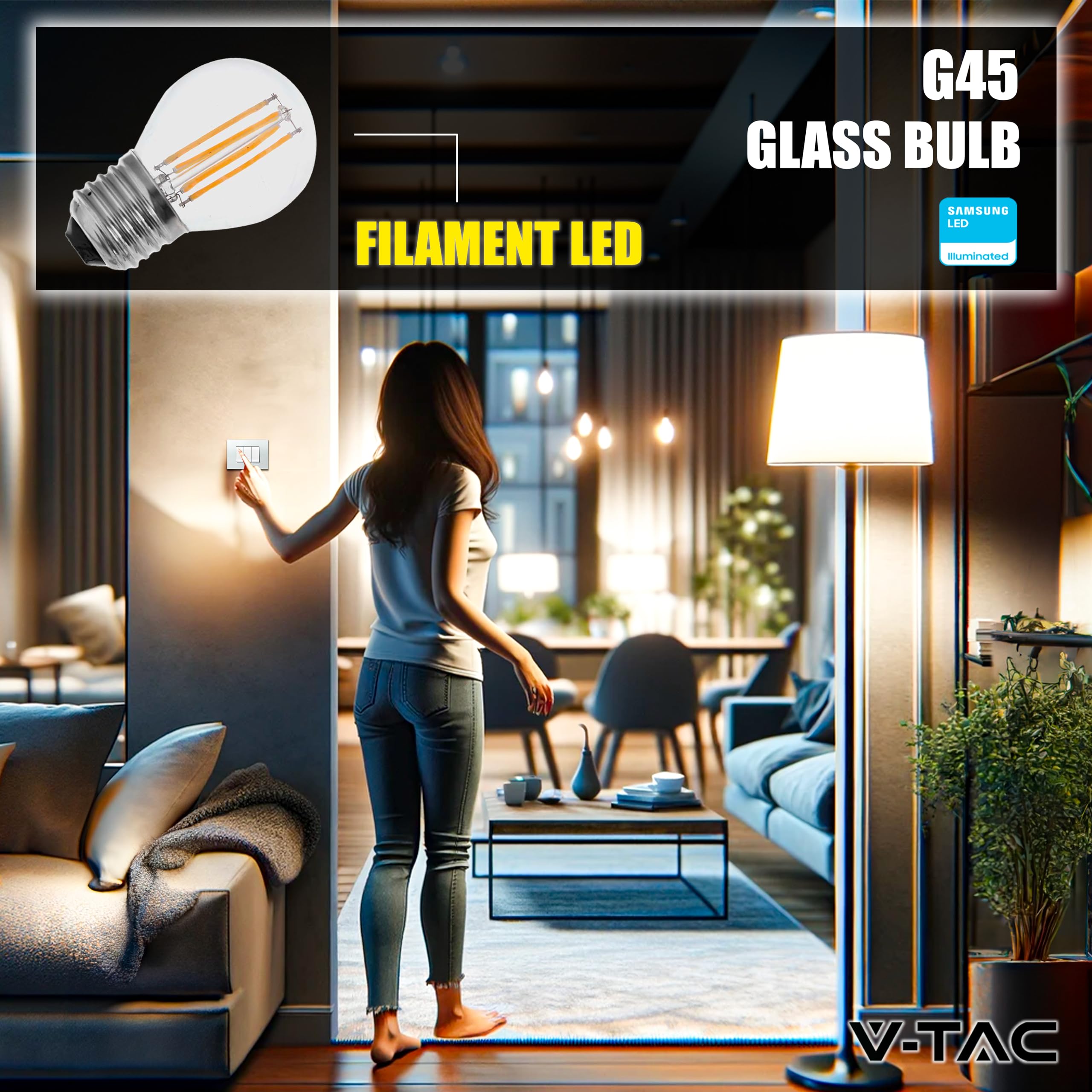 V-TAC 6x Lampadine LED Filamento G45 Attacco E27-4W (Equivalenti a 35W) - 400 Lumen - Lampadina Massima Efficienza e Risparmio Energetico - Luce Bianca Calda 3000K, 214306-6 (Confezione da 2)