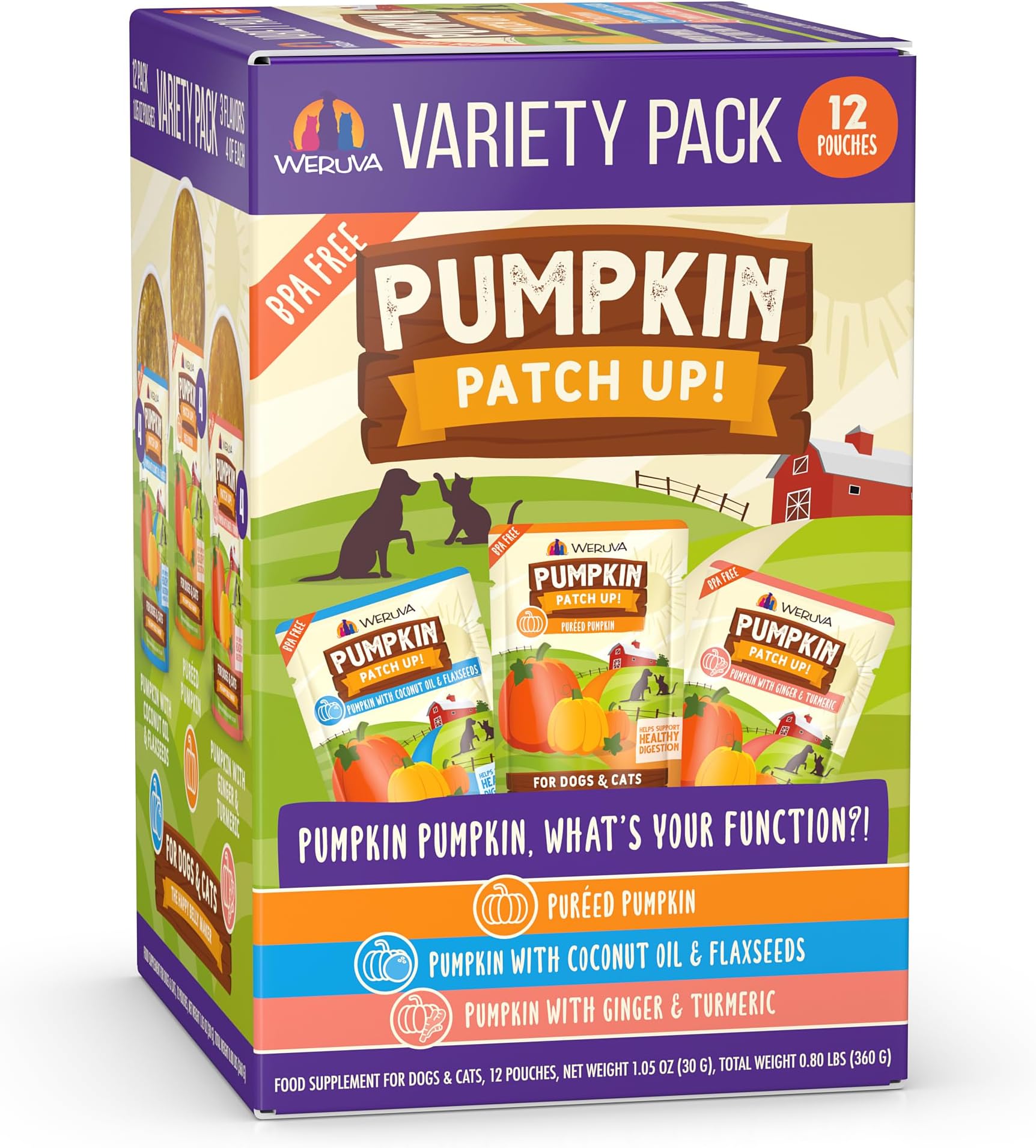 Pumpkin Patch Up! Pumpkin Pumpkin, What's Your Function Variety Pack for Dogs & Cats, 1.05oz Pouch (Pack of 12)