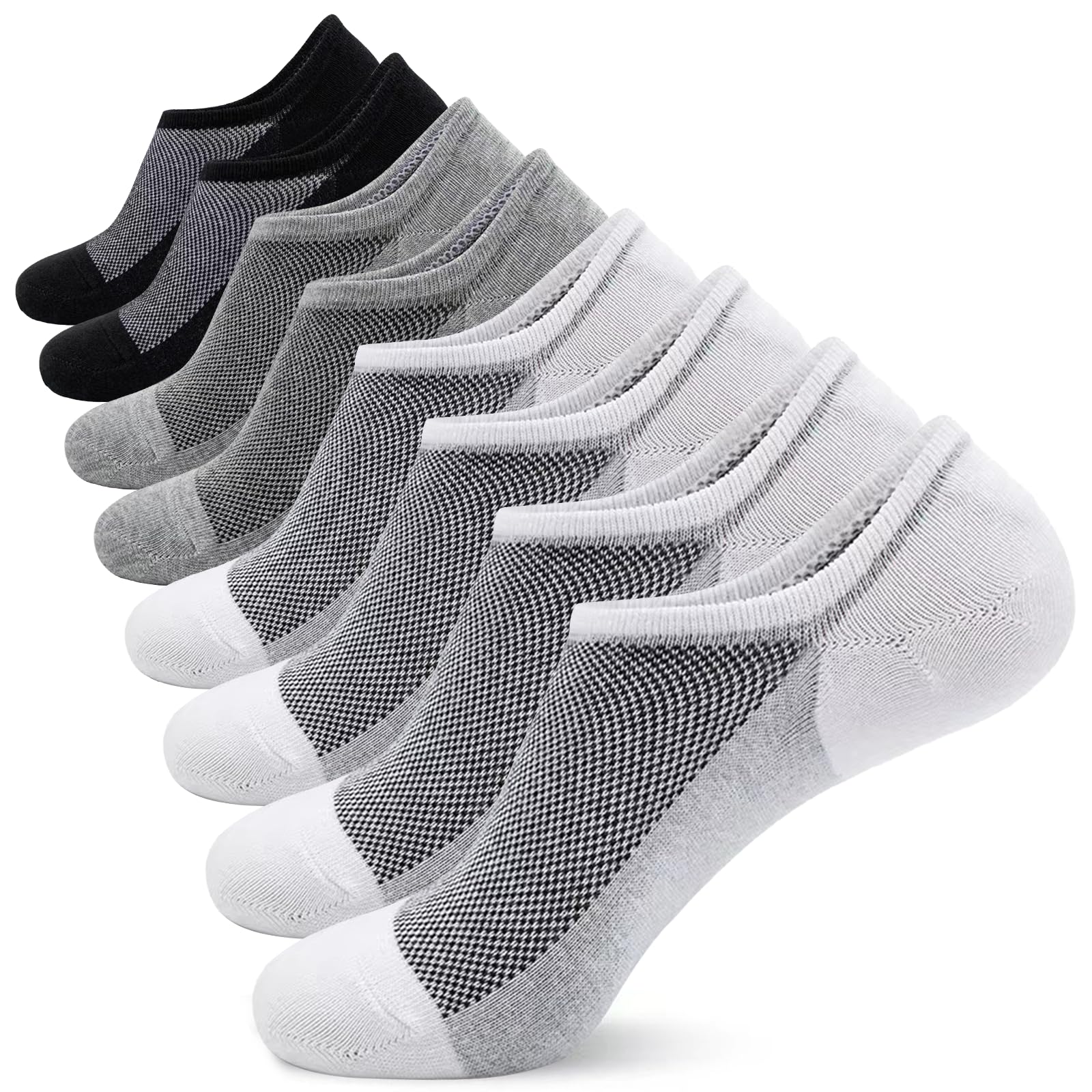 8 Paar Füßlinge Damen Herren 38-42 43-46, Unsichtbare Sneaker Socken mit Silikon Ferse Rutschfest Atmungsaktiv Mesh No Show Socken Herren Baumwolle Füsslinge Sommer
