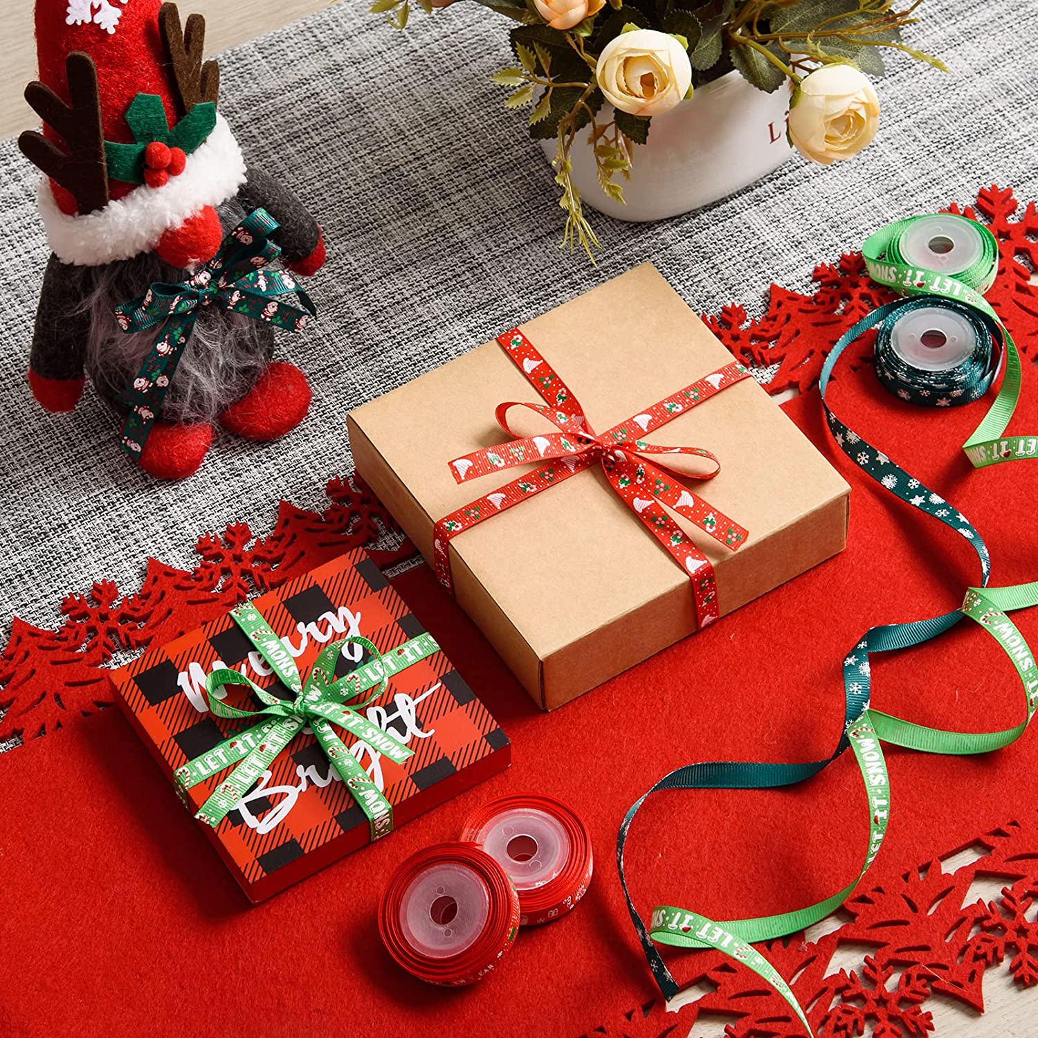 12 Rolls 60 Yard Christmas Ribbon For Gift Wrapping, 3/8 Inch Snowflake...