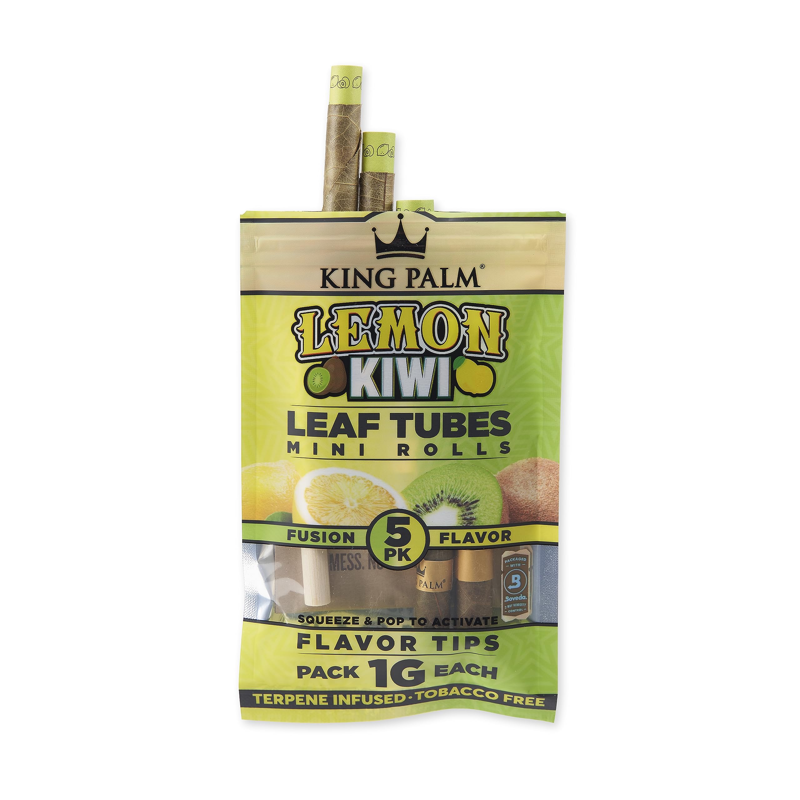 KING PALMMini Size Pre Wrap Palm Leaf Cones - Organic, Corn Husk Filter - Prerolled Cones - (Lemon Kiwi, 1 Pack (5 Rolls))