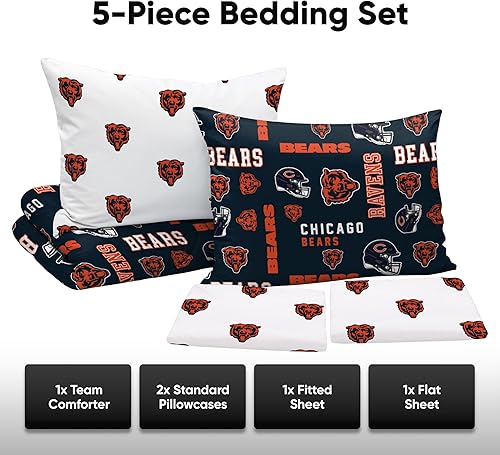 Miniatura 3 de FOCO Juego de sábanas de 5 piezas con logotipo del equipo de la NFL