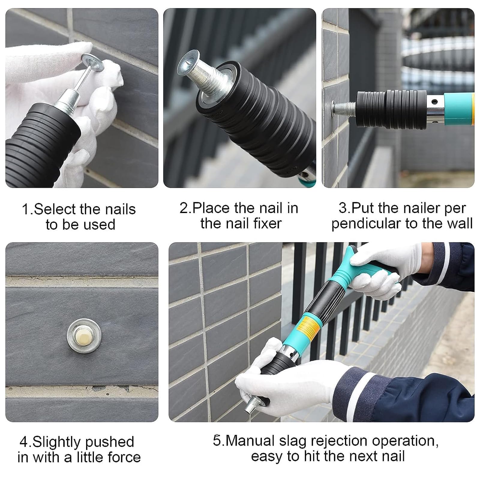 Pistola Manuale Sparachiodi con 200 chiodi tondi, Unghie Sparachiodi, Portatile Nail Gun Silenziatore Regolabile Pistola Per Chiodi, Pistola per muri di cemento
