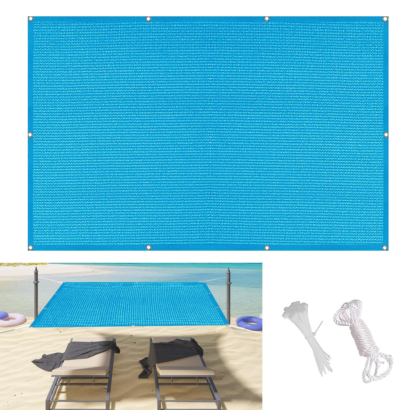 Voile d'ombrage anti UV grand format pour ombrager une grande cour bleu