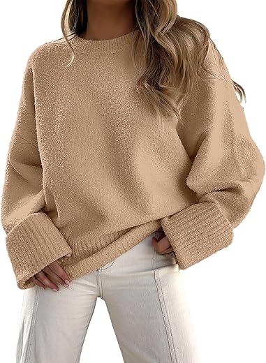 Prinbara Women’s Sleek Mock Neck Sweaters Long Sleeve Knit Pullover Oversized Tops Dress Sweater Nutmeg 2PA77-doukou-XS