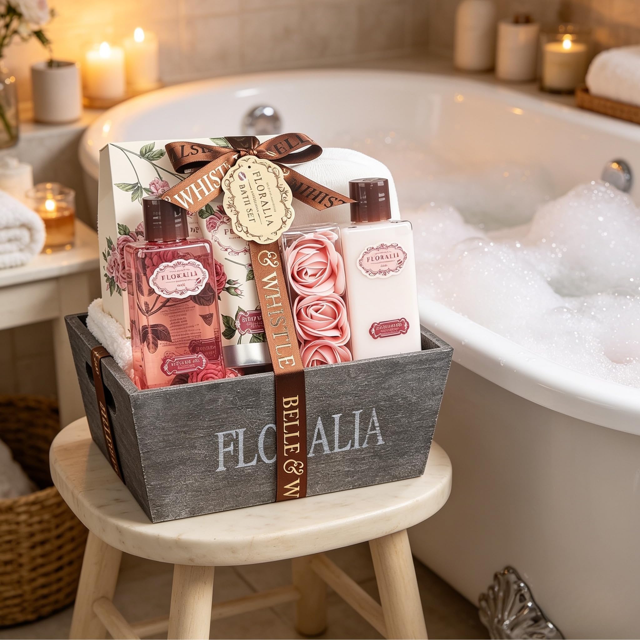 GLOSS ! Cofanetto da bagno ROSE – Prodotti benessere – Cofanetto regalo originale per donna, compleanno, festa della mamma, Natale, San Valentino - CORBEILLE