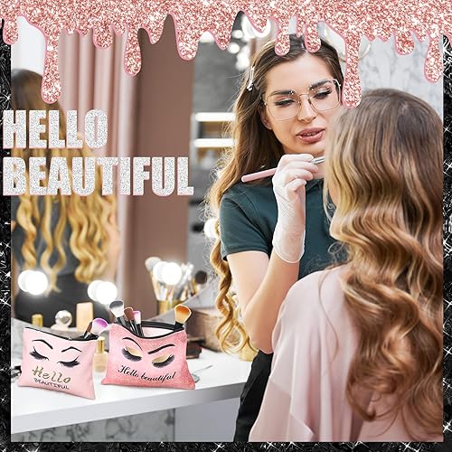 Miniatura 5 de Gerrii 6 bolsas de maquillaje Hello Gorgeous de lona rosa para pestañas, bolsa de cosméticos pequeña para pestañas, bolsa de viaje, regalo