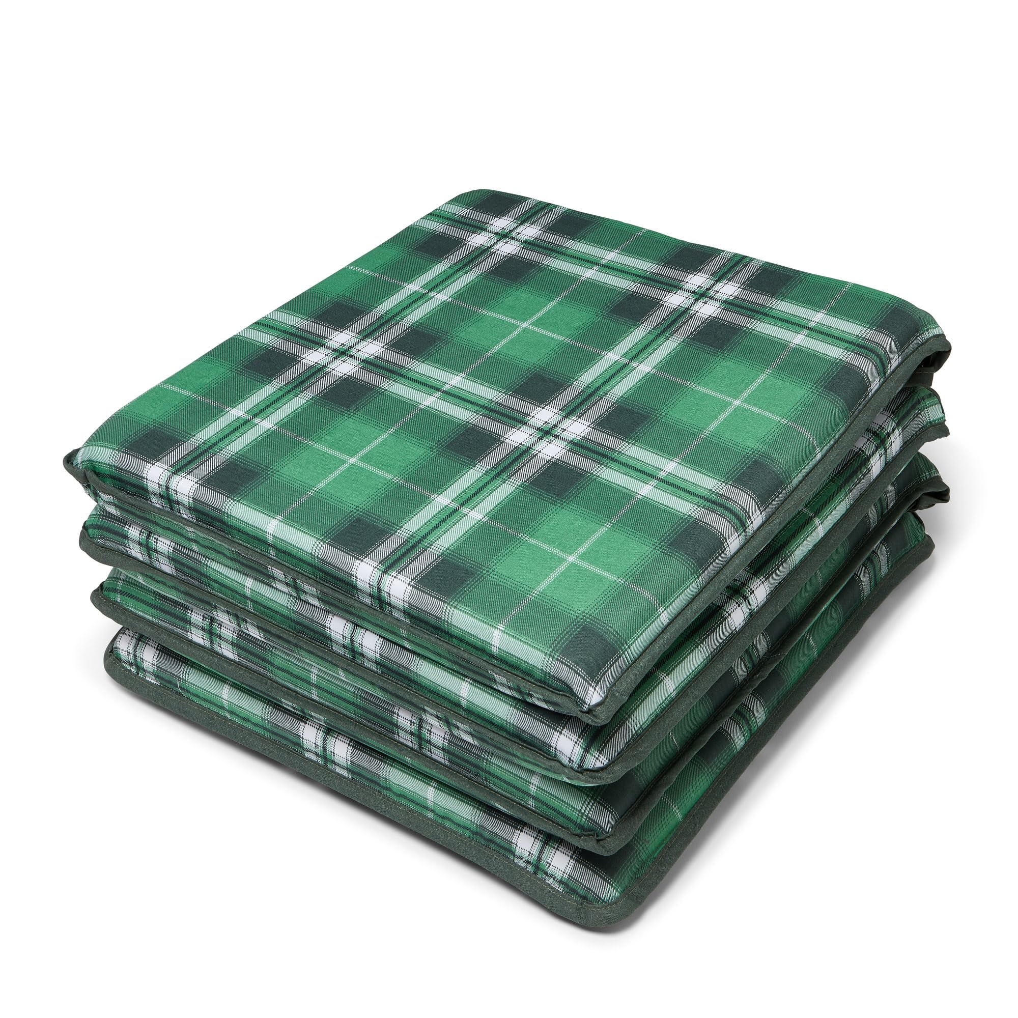 Charlotte Andersen Set of 4 GREEN Highland Tartan Check Seat Pads Memory Foam Kitchen Dining Garden Chair Cushion With Ties Zipped Removable Covers (GREEN, 4)