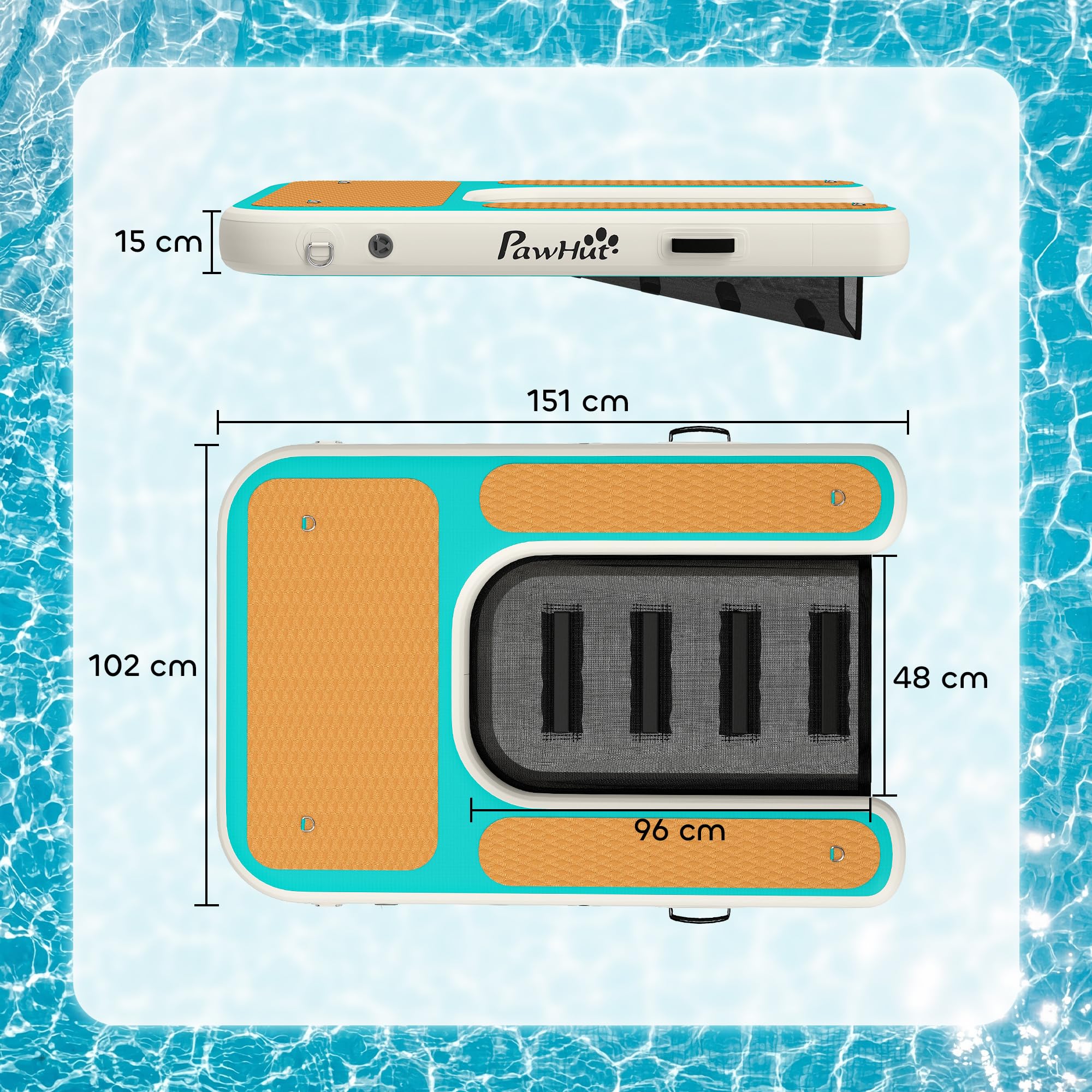 PawHut Rampa de Agua Hinchable para Perros para Piscina, Barcos, Lagos, 151x102 cm, Escalera Flotante para Perros con Superficie Antideslizante de EVA, para Razas Grandes de hasta 100 kg
