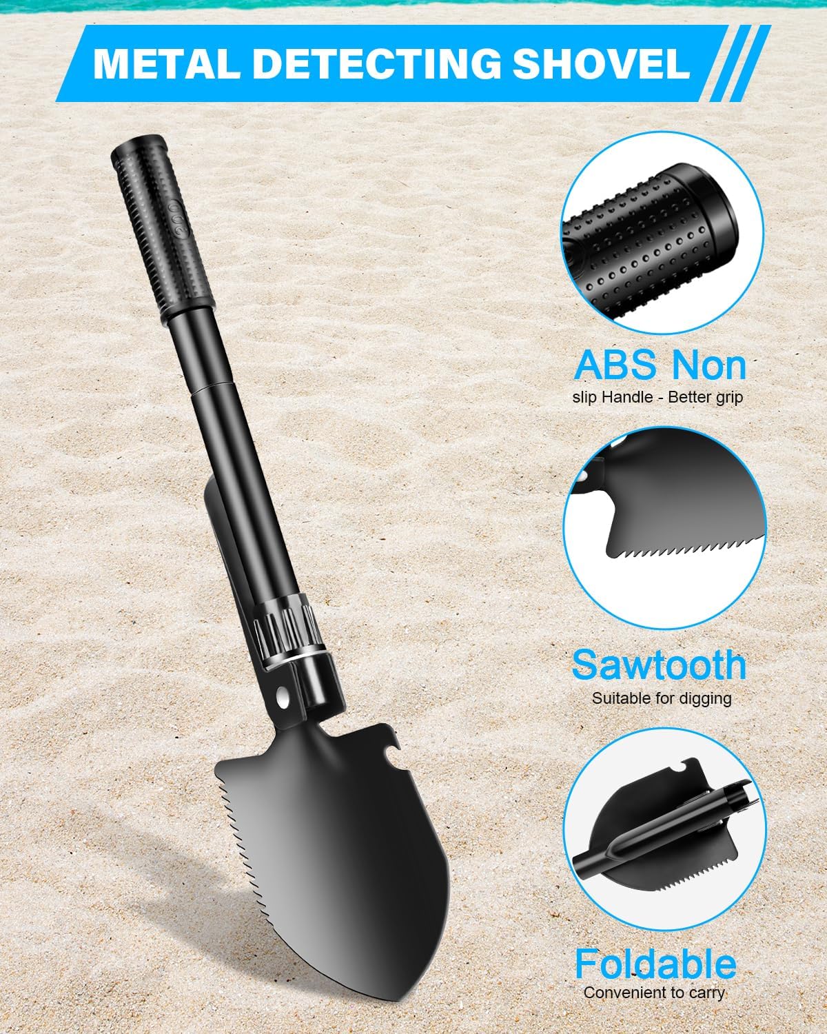 Dmyond Metal Detector Accessories - Includes Sand Scoop for Metal Detecting, Collapsible Shovel and Metal Detection Finds Bag, for Beach Shelling, Sand Sifter, Digging Loosening Planting