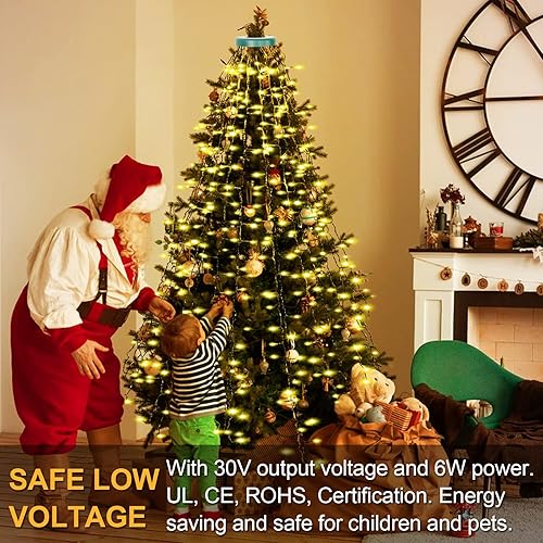 Miniatura 6 de Qelus Luces de árbol de Navidad, 9.8 ft x 16 hebras, 480 luces LED para árbol de Navidad de 9 a 12 pies, temporizador, 8 modos de función de
