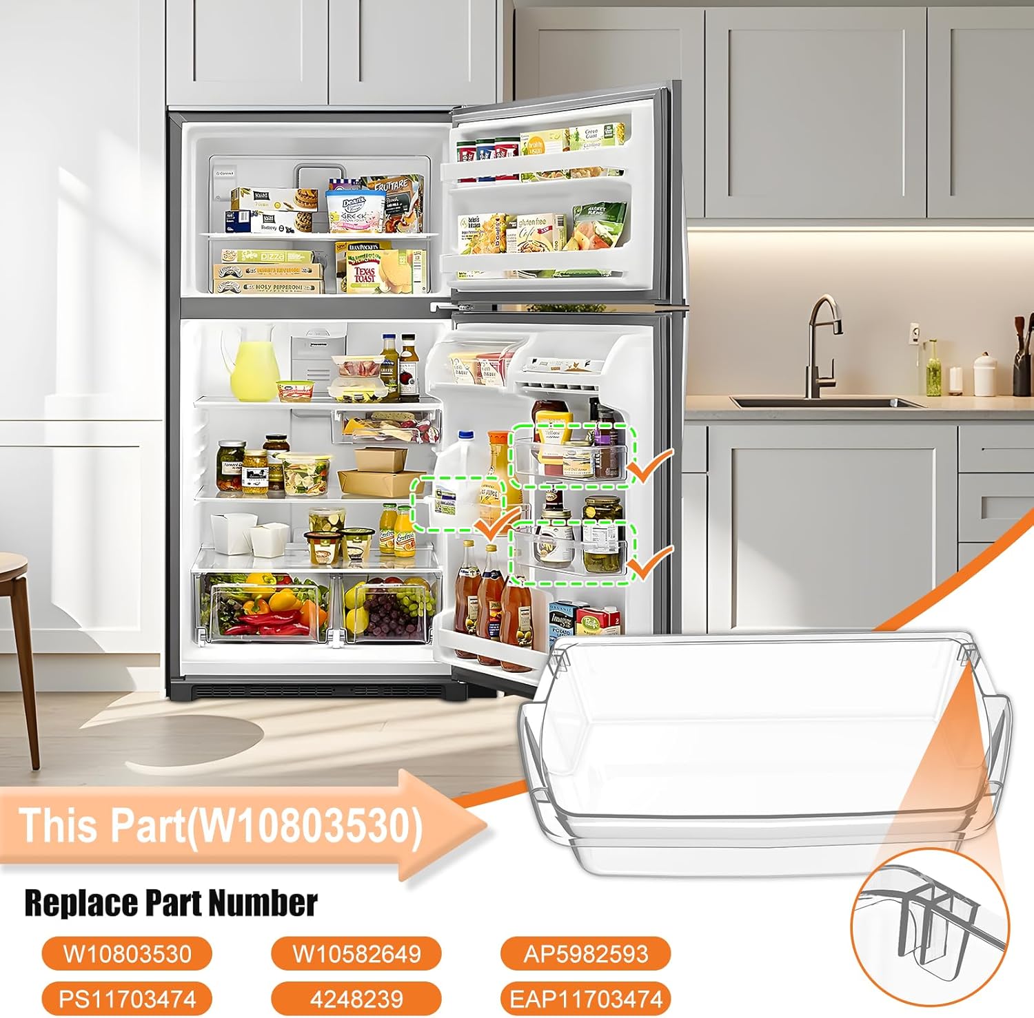 [2 PACK] UPGRADED W10803530 Refrigerator Door Shelf Replacement Compatible with Whirlpool Maytag Refrigerator Door Shelf WRT311FZDW00 WRT311FZDM00 Door Shelf, Replace W10582649 AP5982593 Door Bin