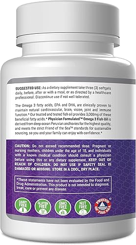 Miniatura 8 de Aceite de pescado Omega 3 3000 mg por porción - 915 mg Epa, 630 mg Dha, 2000 mg Omega total 3 6 9 XL - 180 cápsulas