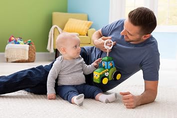 Lamaze John Deere Tractor Car Seat and Stroller Toy - Soft Hanging Toy With High Contrast Colors for Travel - Baby Crinkle Toy Ages 0 Months and Up