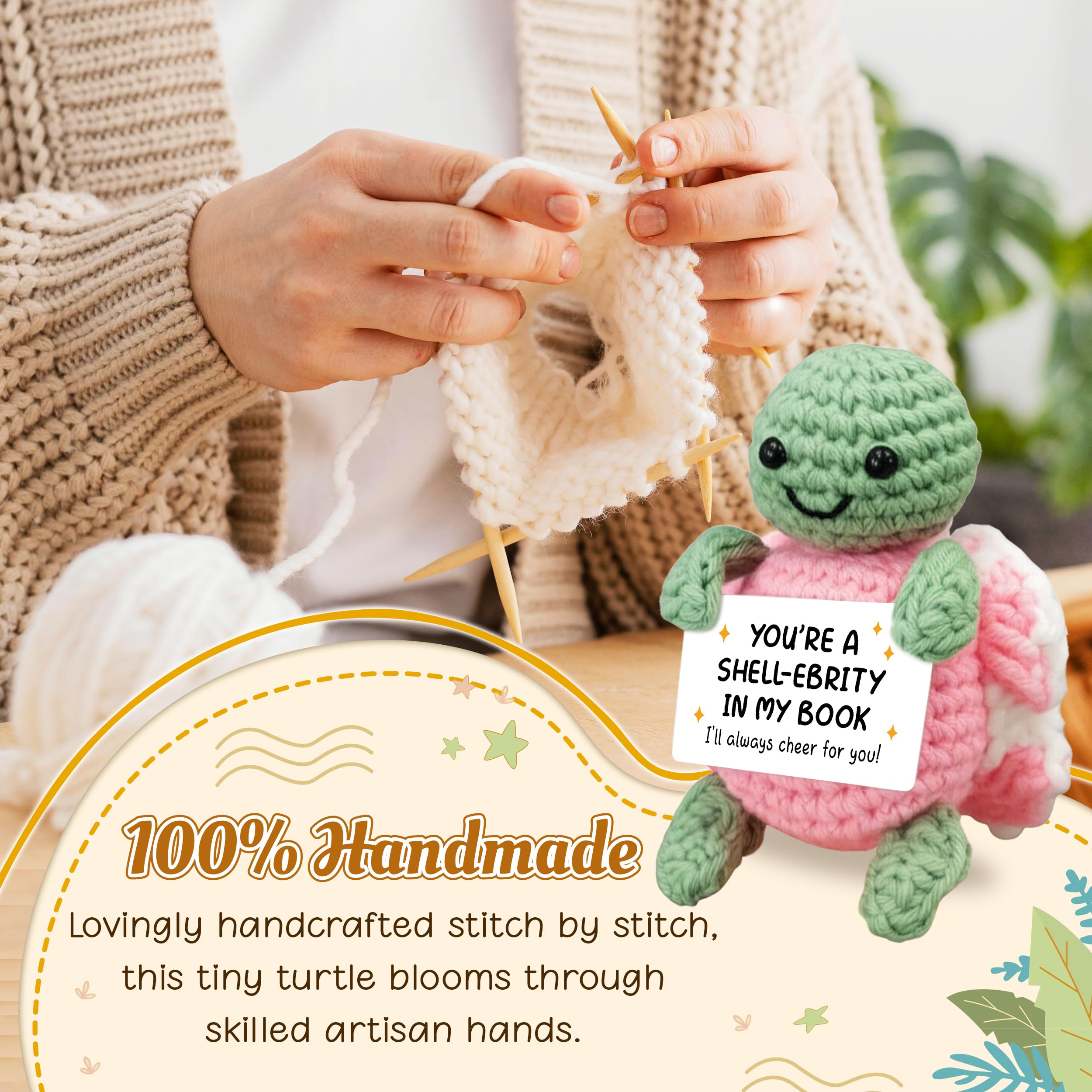 HEXMOZ Cheer Up, Encouragement, Appreciation, Congratulations Gift for Women Men Coworkers Friends - Emotional Support & Positive Gift for Birthday, Christmas - Handmade Collectible Turtle Peony Doll